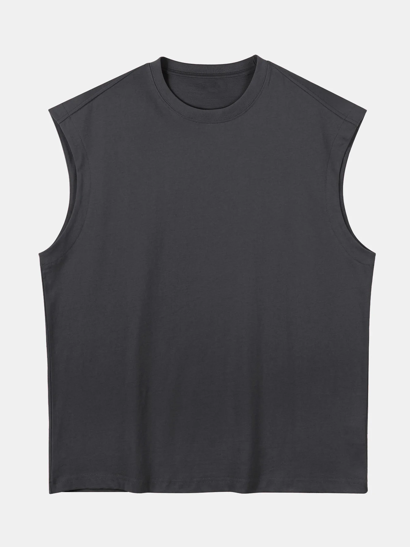 Entspannt sitzendes, einfarbiges Baumwoll-T-Shirt mit überschnittenen Schultern und ärmellos - Image 9