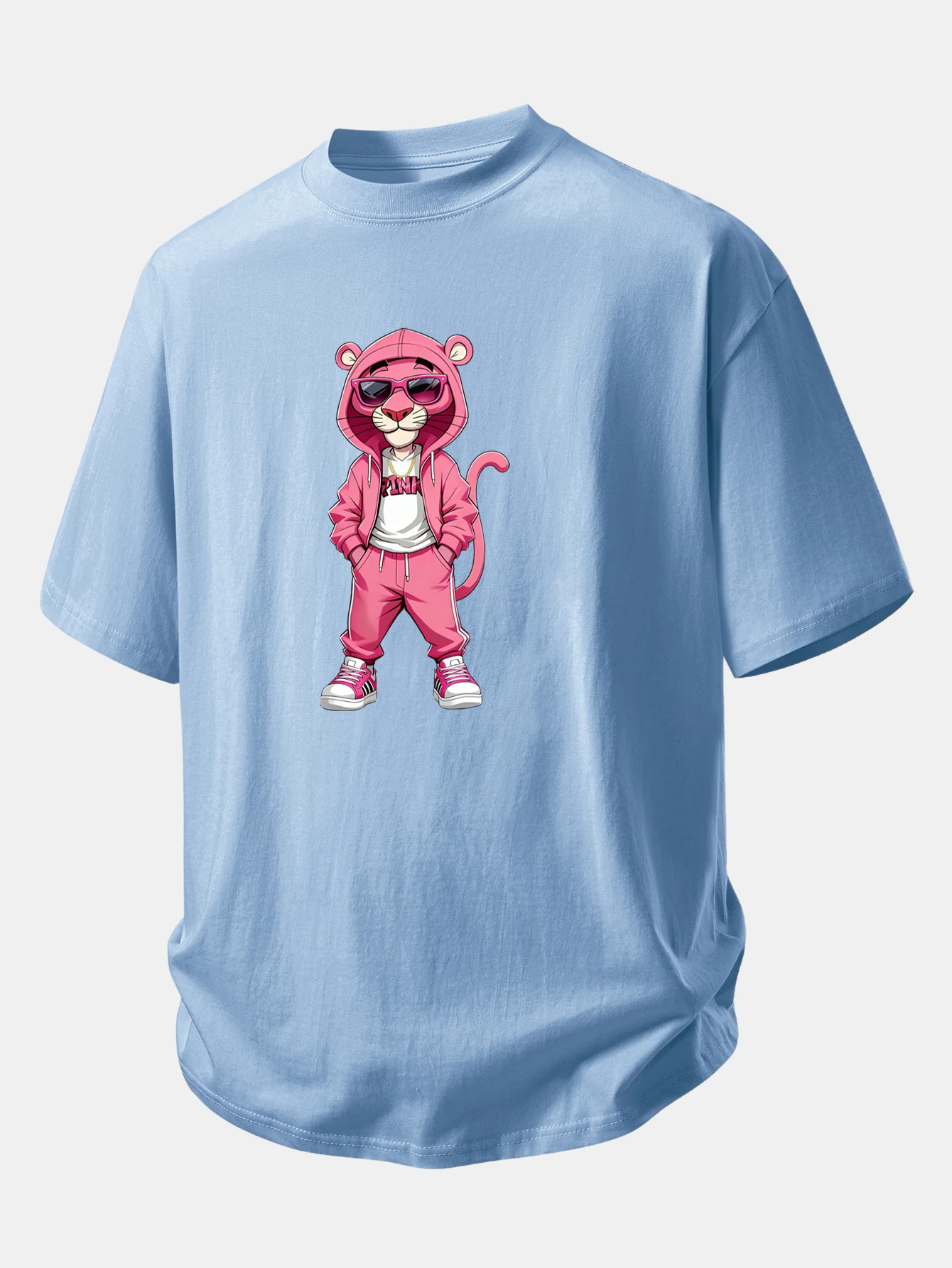 Relax Fit Street Fashion Pink Panther Print Cotton T-Shirt - Image 10