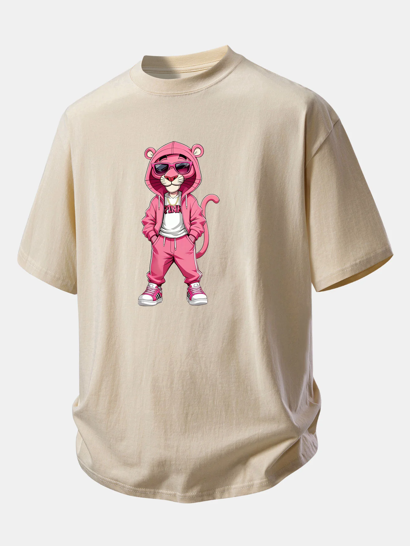 Relax Fit Street Fashion Pink Panther Print Cotton T-Shirt - Image 11