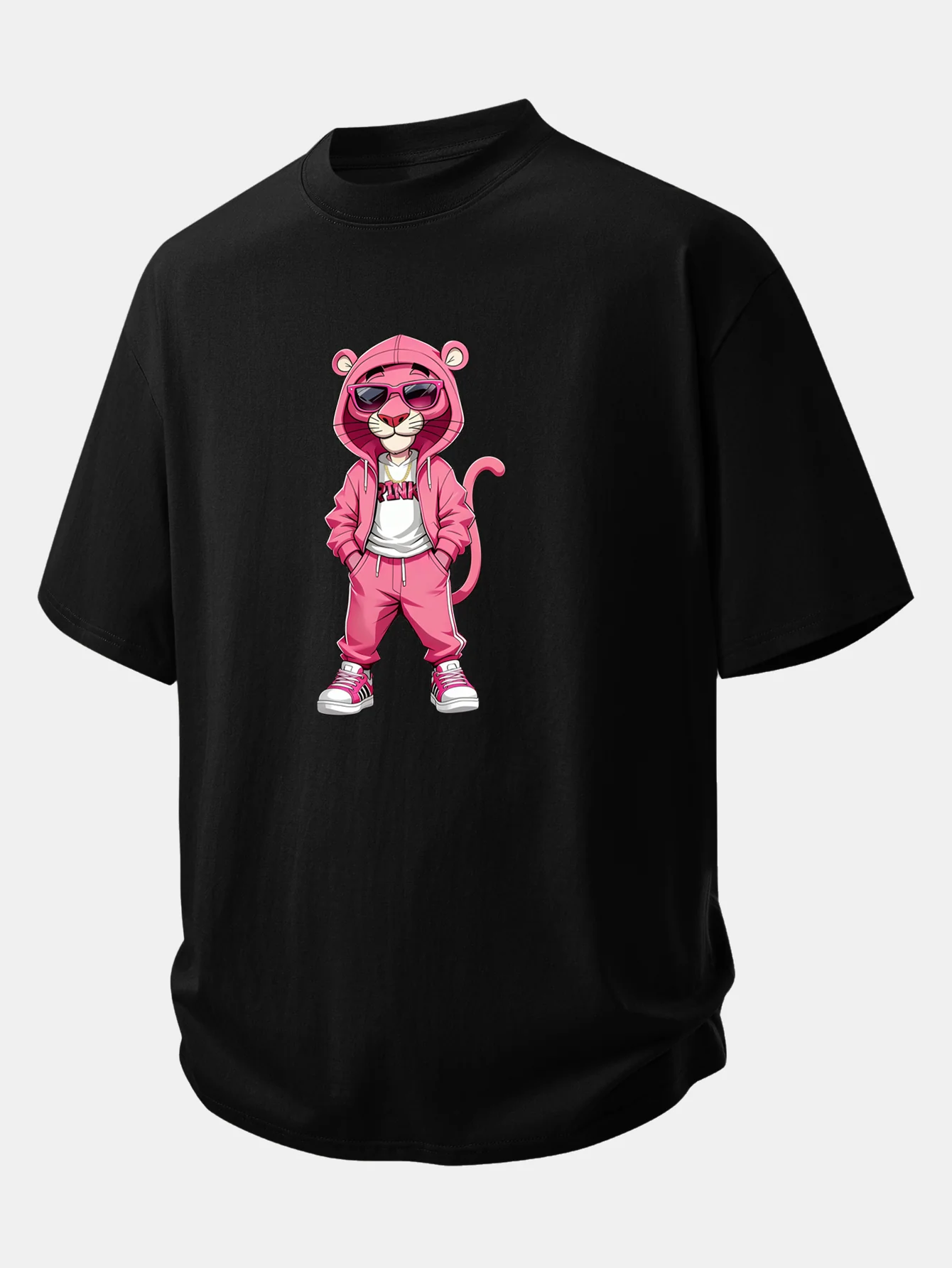 Relax Fit Street Fashion Pink Panther Print Cotton T-Shirt - Image 2