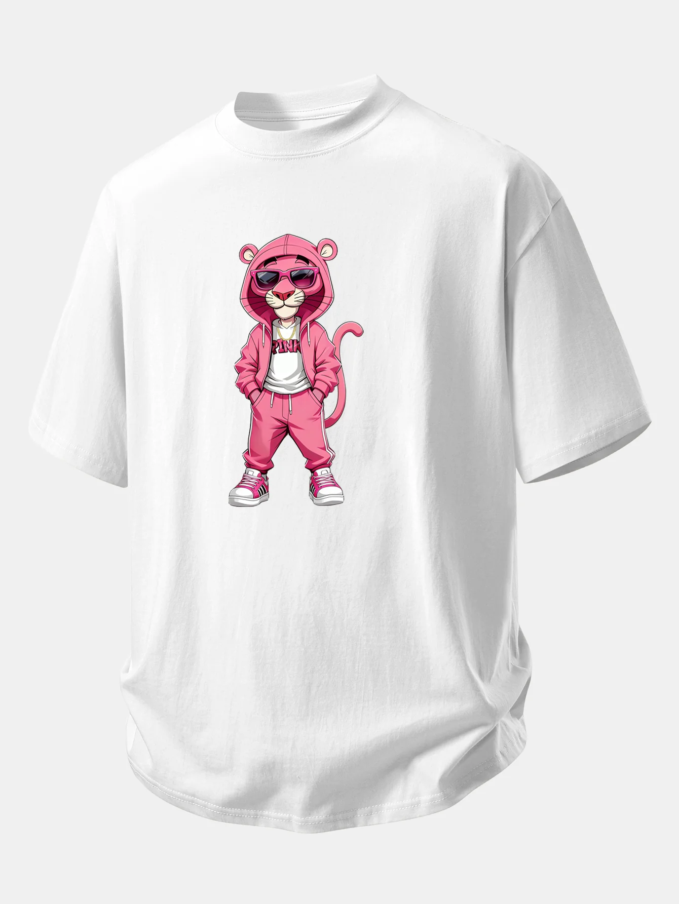 Relax Fit Street Fashion Pink Panther Print Cotton T-Shirt - Image 3