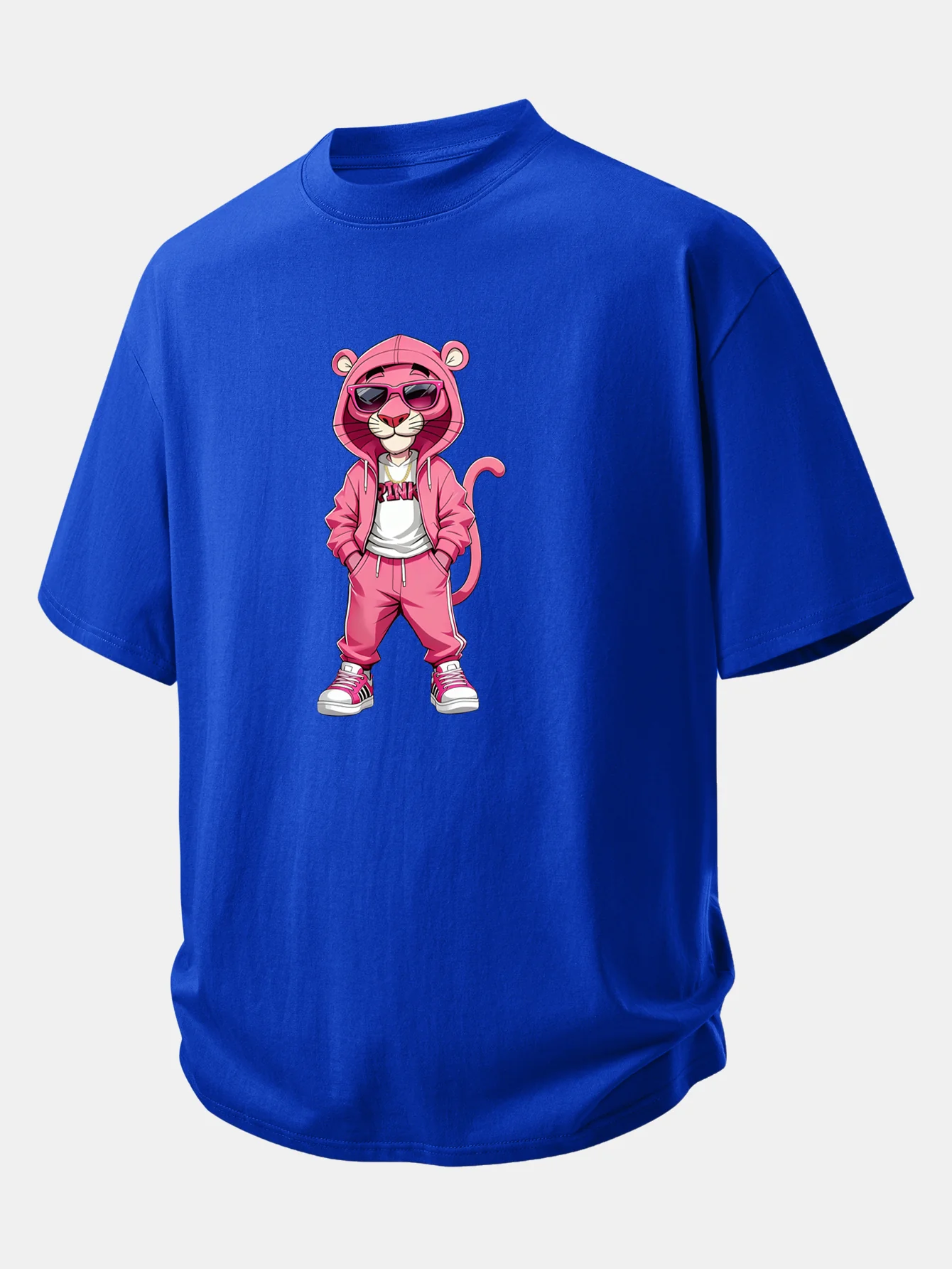 Relax Fit Street Fashion Pink Panther Print Cotton T-Shirt - Image 4