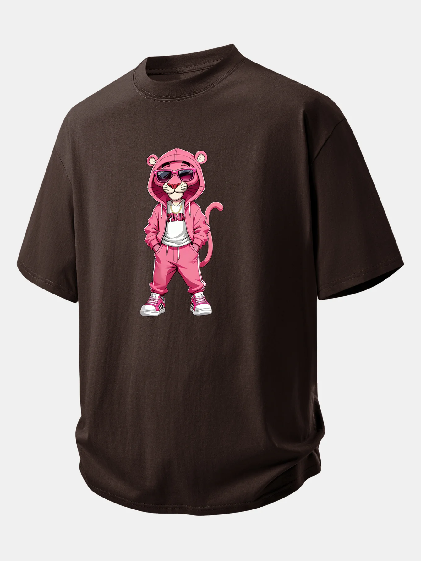 Relax Fit Street Fashion Pink Panther Print Cotton T-Shirt - Image 5