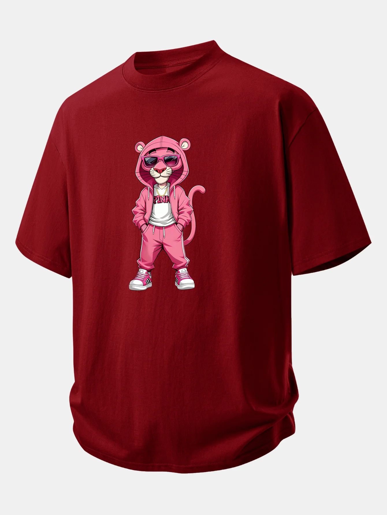 Relax Fit Street Fashion Pink Panther Print Cotton T-Shirt - Image 6
