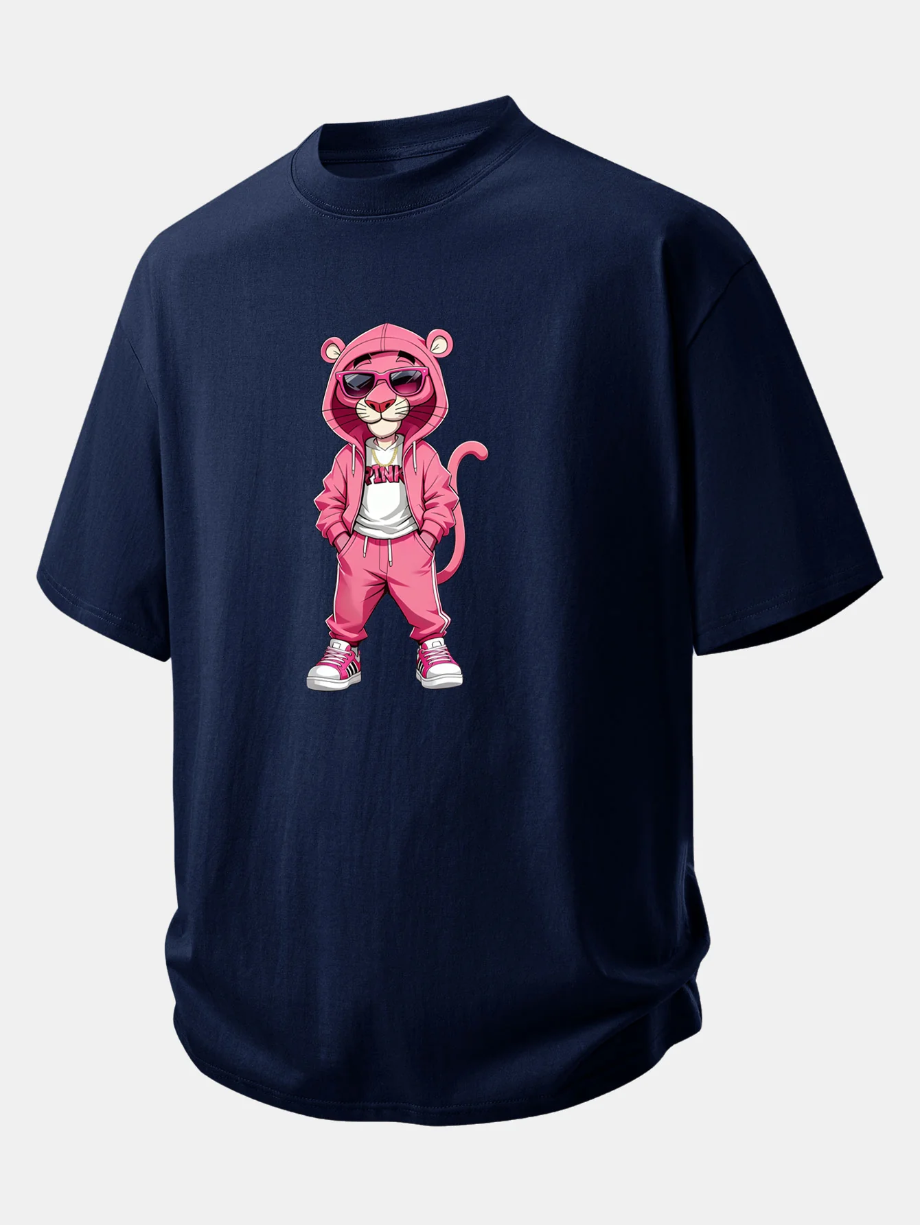 Relax Fit Street Fashion Pink Panther Print Cotton T-Shirt - Image 7