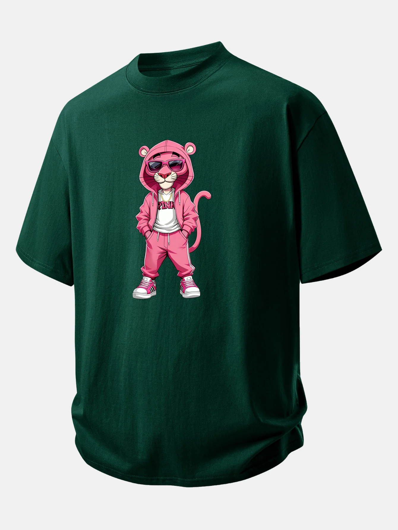Relax Fit Street Fashion Pink Panther Print Cotton T-Shirt - Image 8