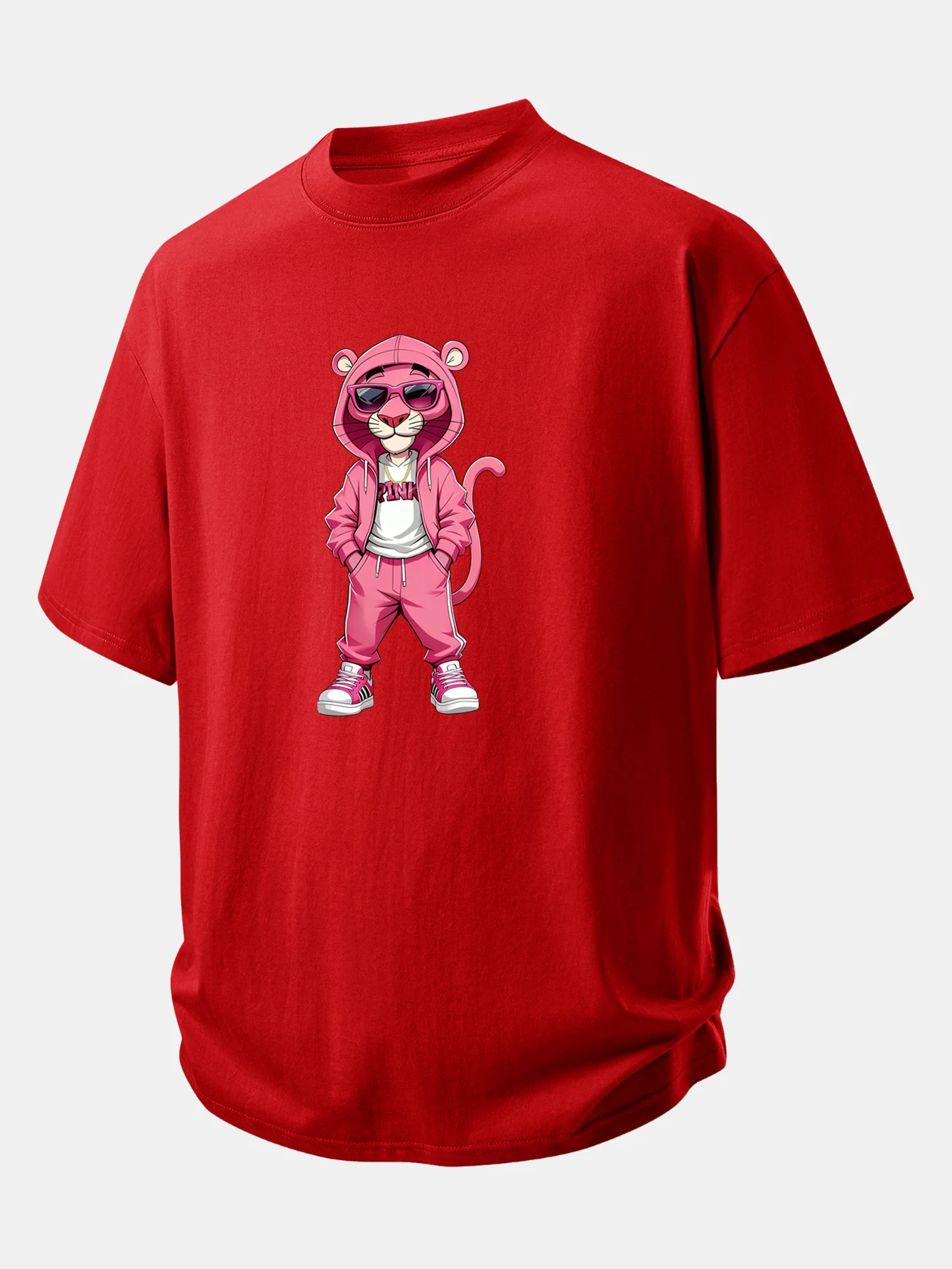 Relax Fit Street Fashion Pink Panther Print Cotton T-Shirt - Image 9