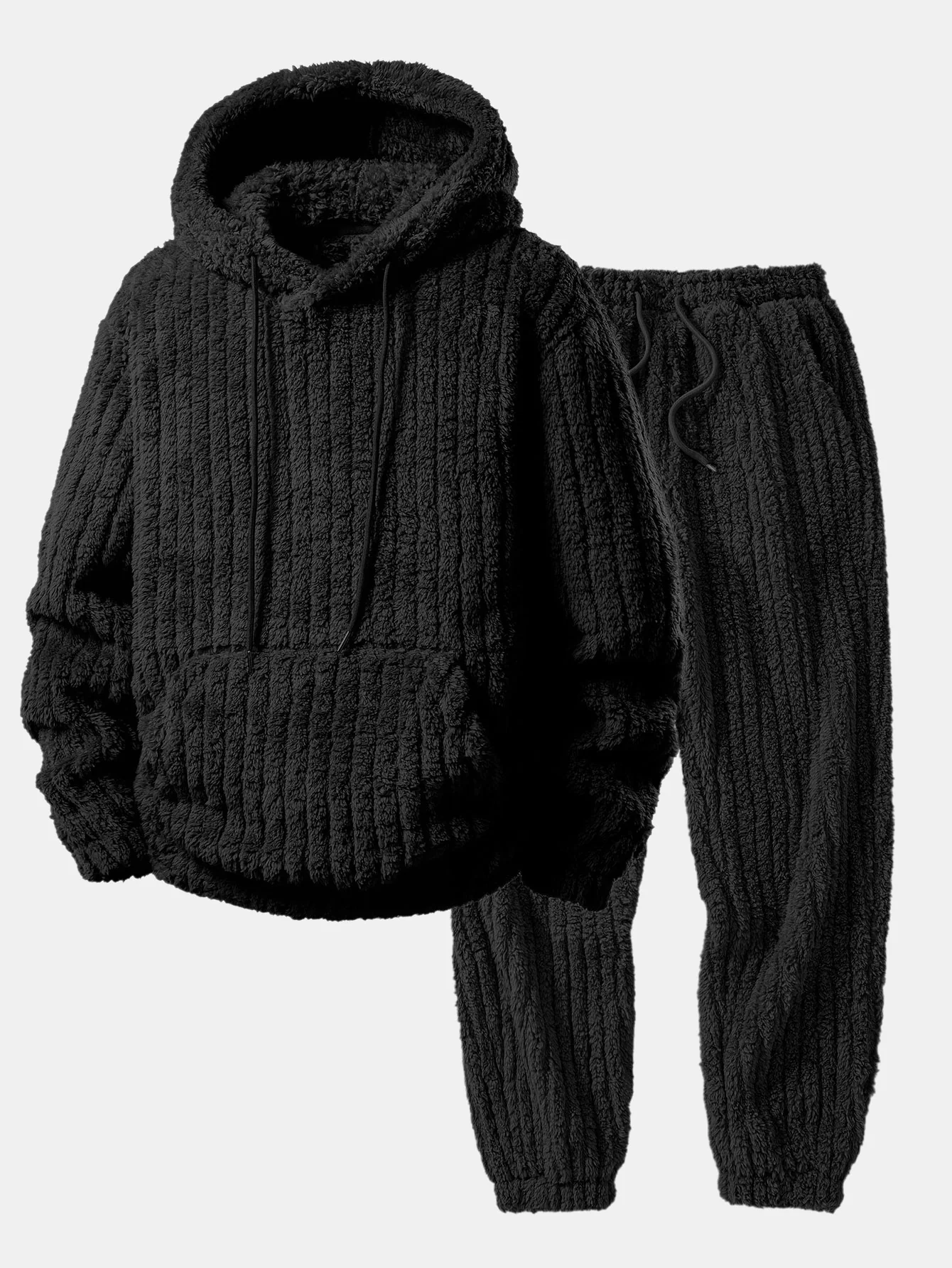 Relax Fit Stripe Kangaroo Pocket Teddy Hoodie & Jogger Pants - Image 2