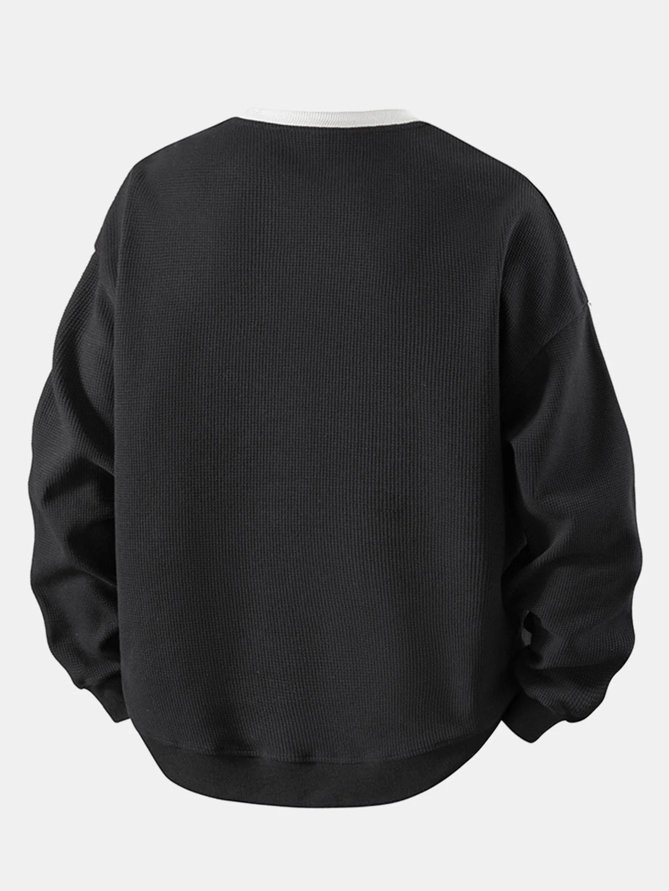 Locker sitzendes gestreiftes Waffel-Sweatshirt mit Rundhalsausschnitt - Image 2