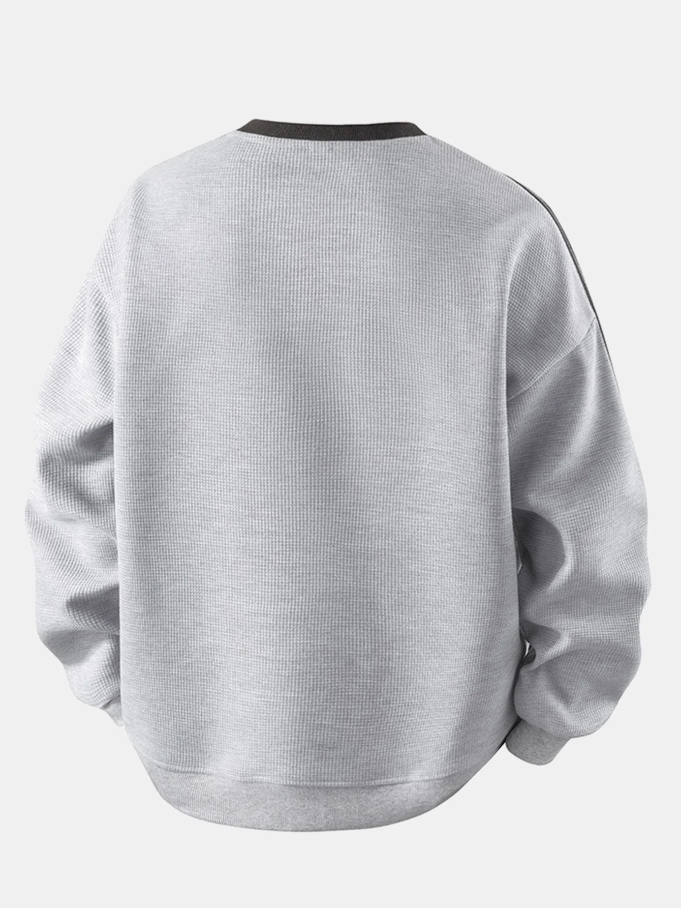 Locker sitzendes gestreiftes Waffel-Sweatshirt mit Rundhalsausschnitt - Image 4