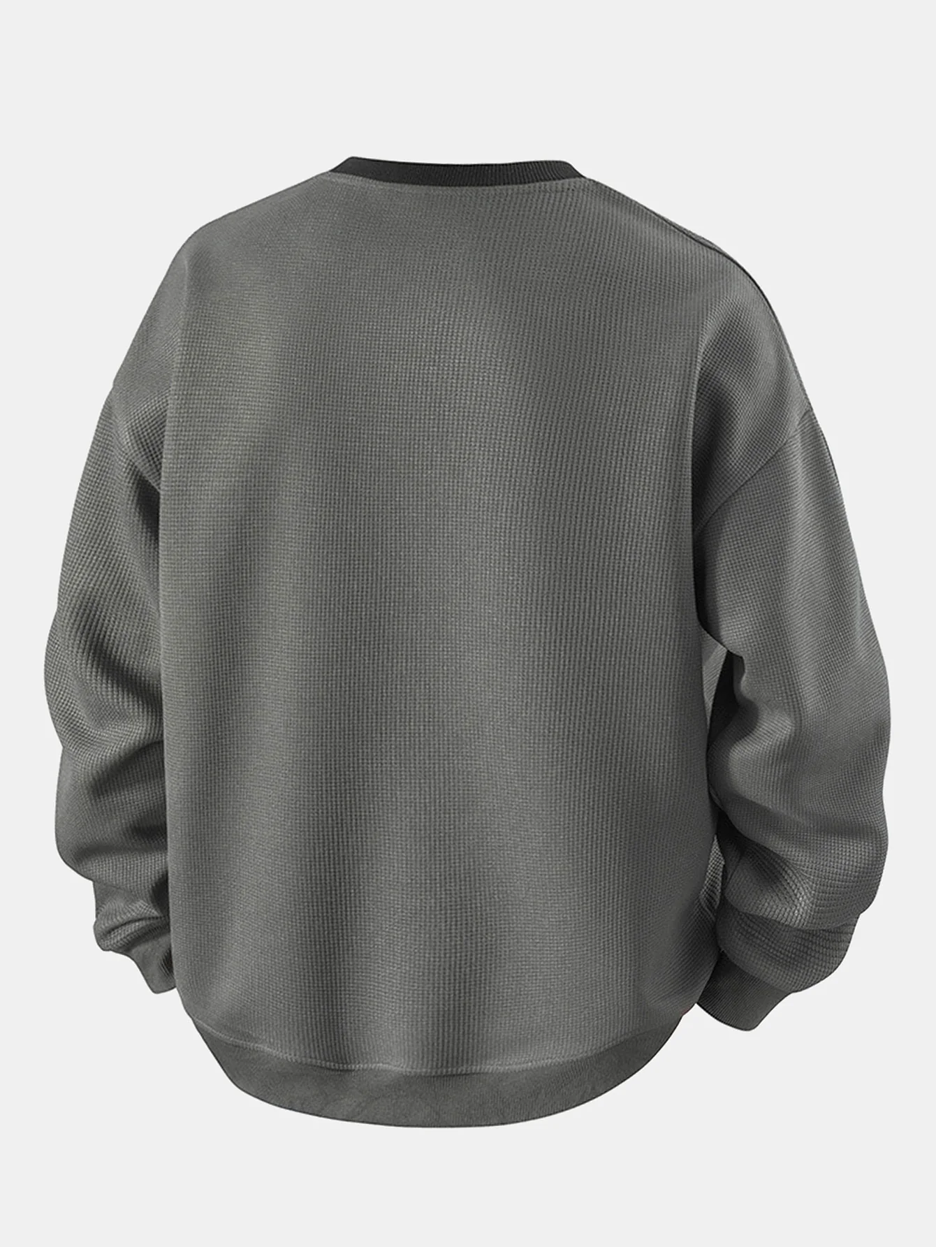 Locker sitzendes gestreiftes Waffel-Sweatshirt mit Rundhalsausschnitt - Image 6