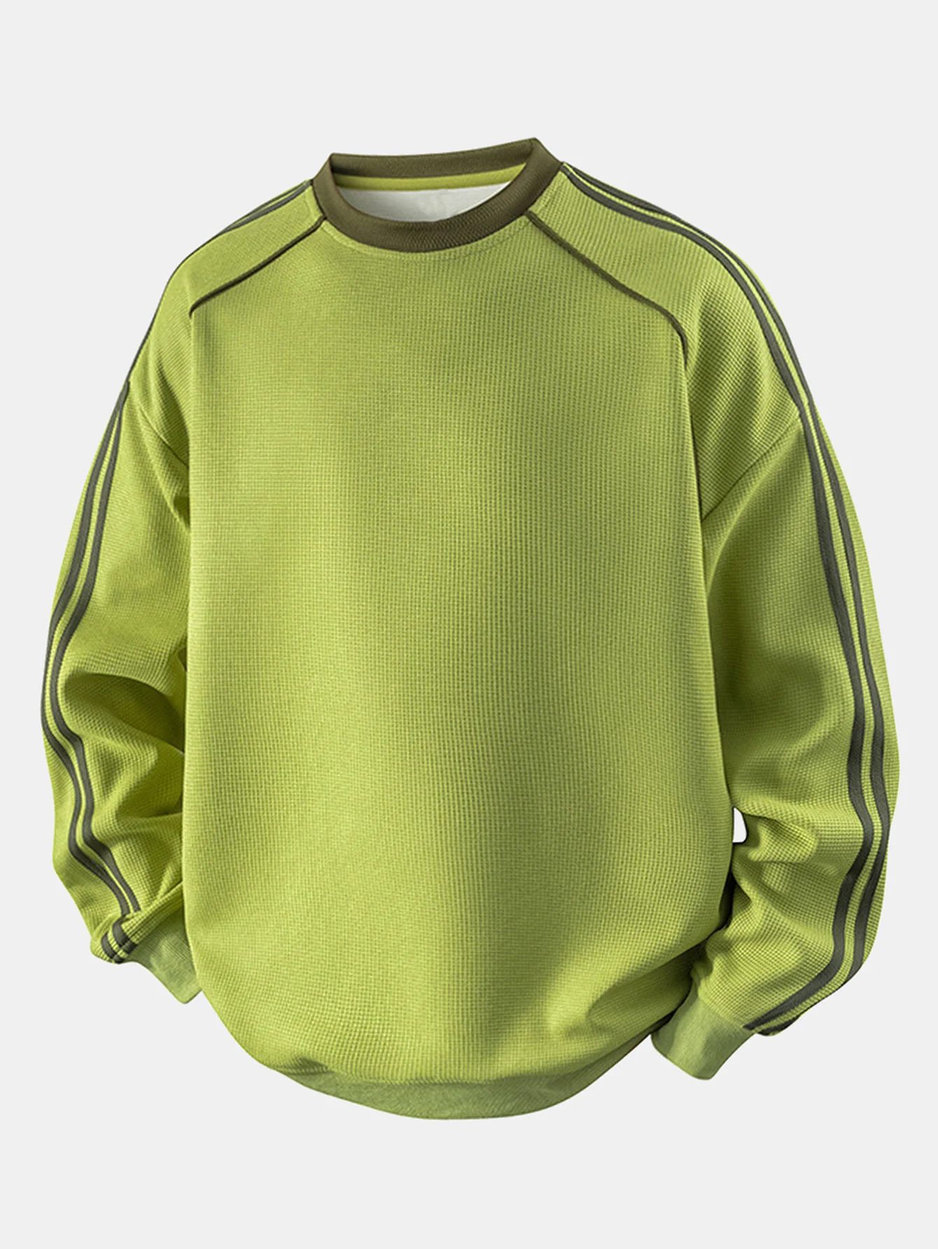 Locker sitzendes gestreiftes Waffel-Sweatshirt mit Rundhalsausschnitt - Image 9