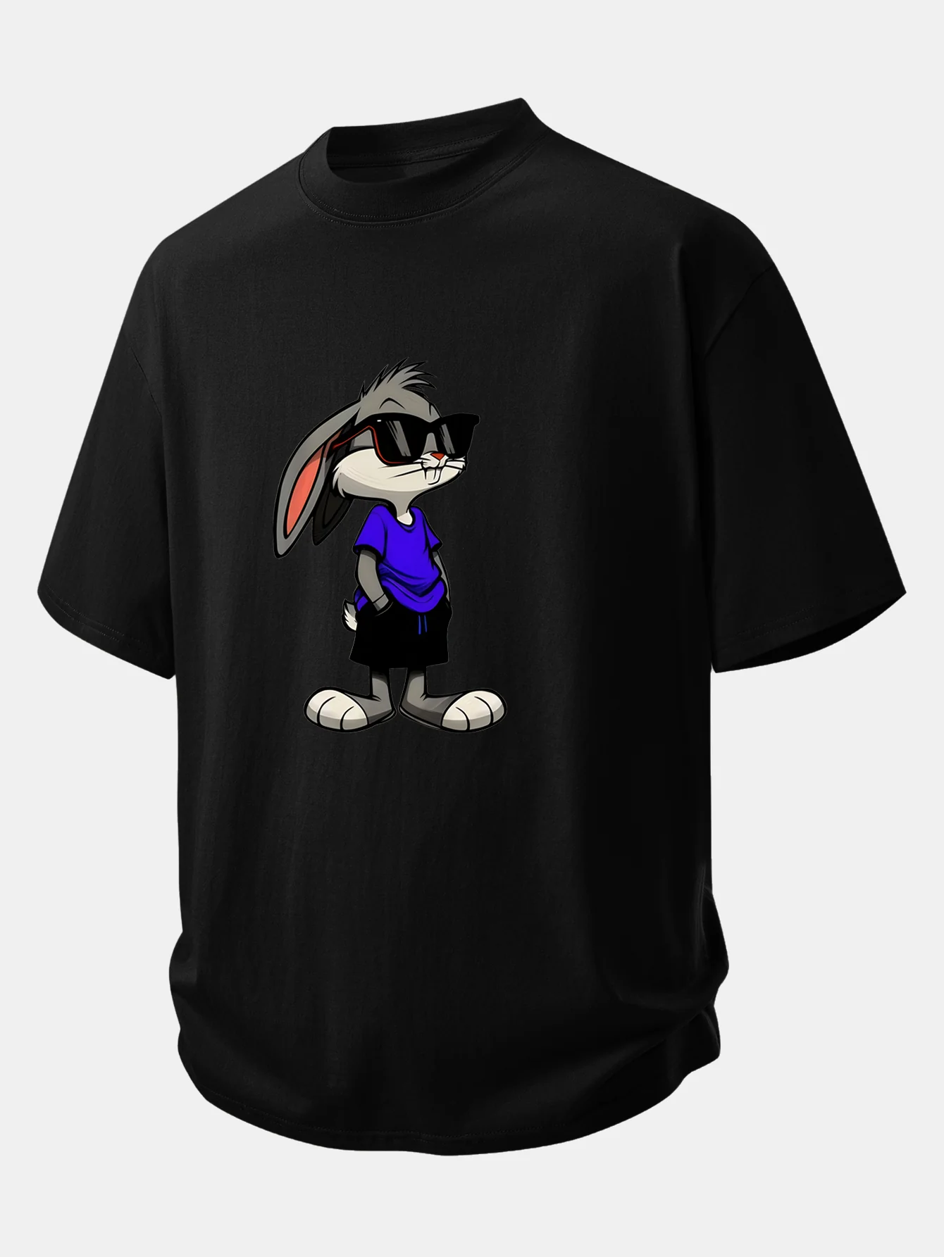 Relax Fit Sunglasses Rabbit Print Cotton T-Shirt - Image 2