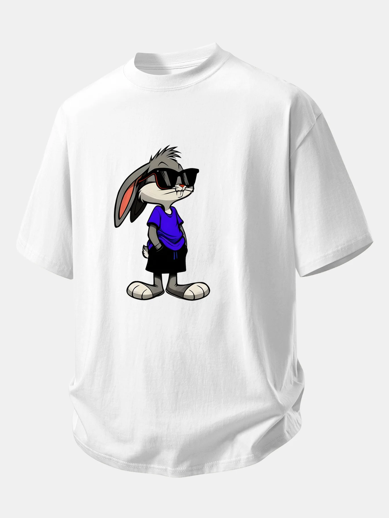 Relax Fit Sunglasses Rabbit Print Cotton T-Shirt - Image 3