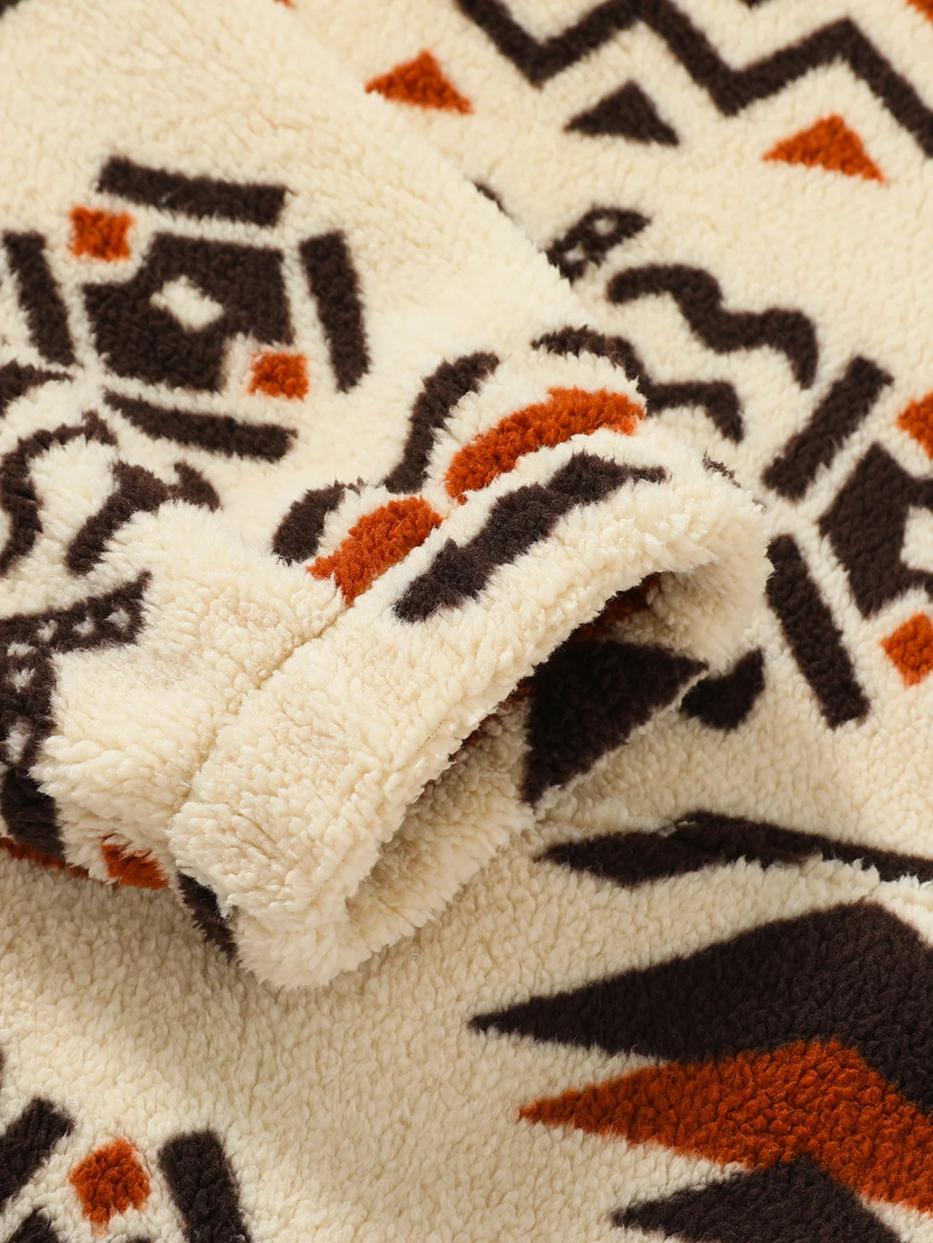 Relax Fit Tribal Geometry Teddy Hoodie - Image 10