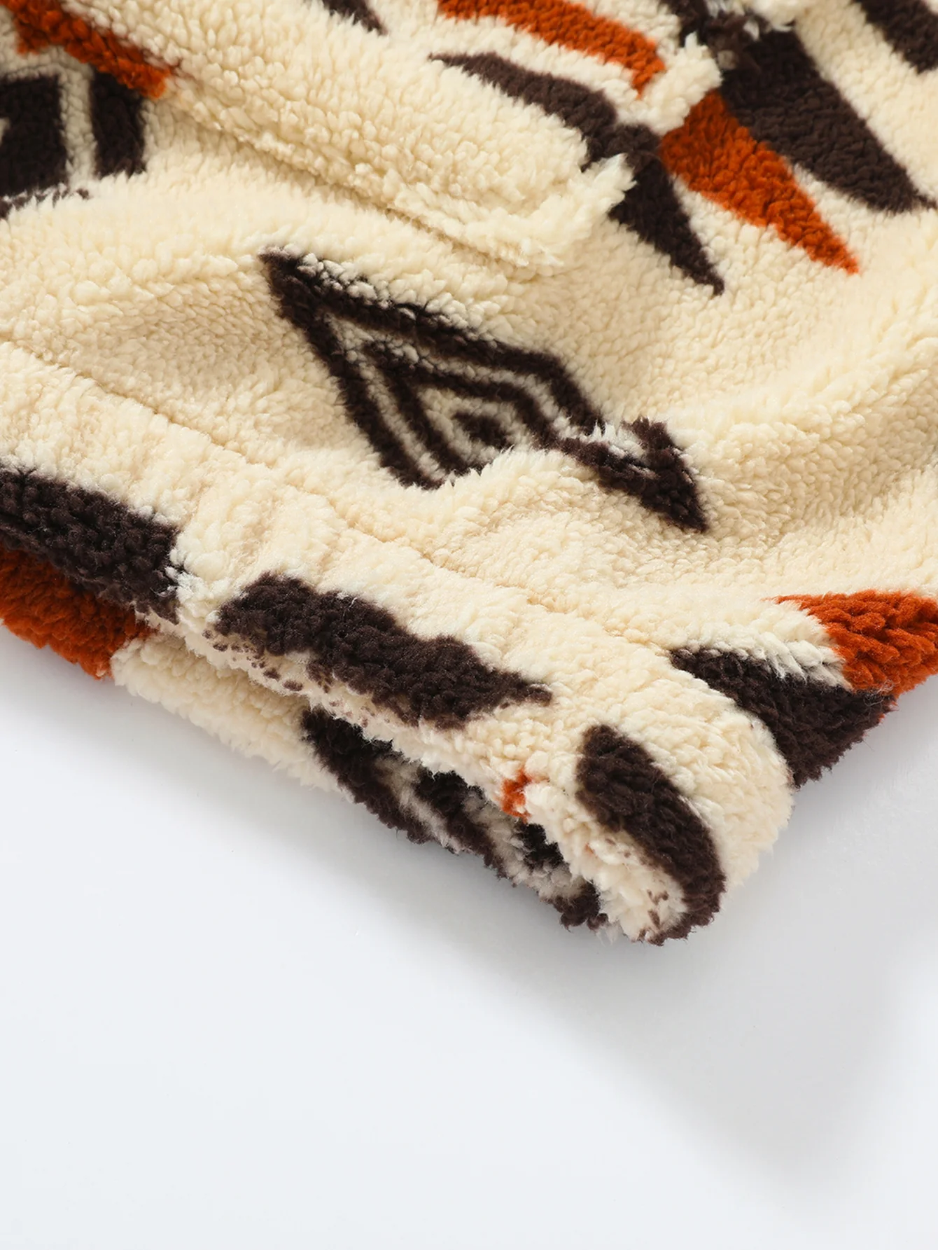 Relax Fit Tribal Geometry Teddy Hoodie - Image 11