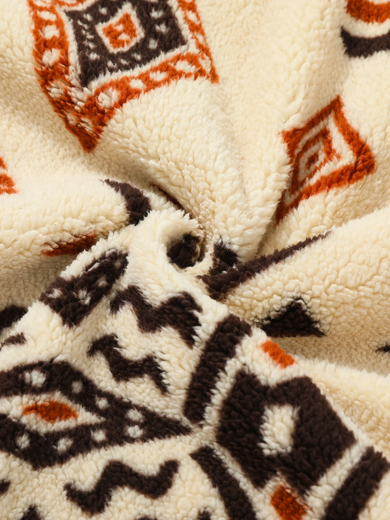 Relax Fit Tribal Geometry Teddy Hoodie - Image 12