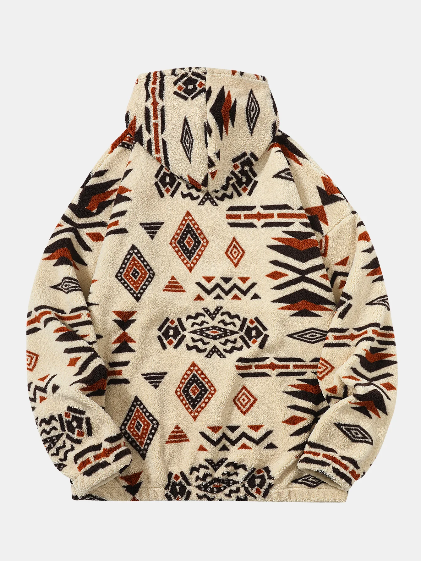 Relax Fit Tribal Geometry Teddy Hoodie - Image 2