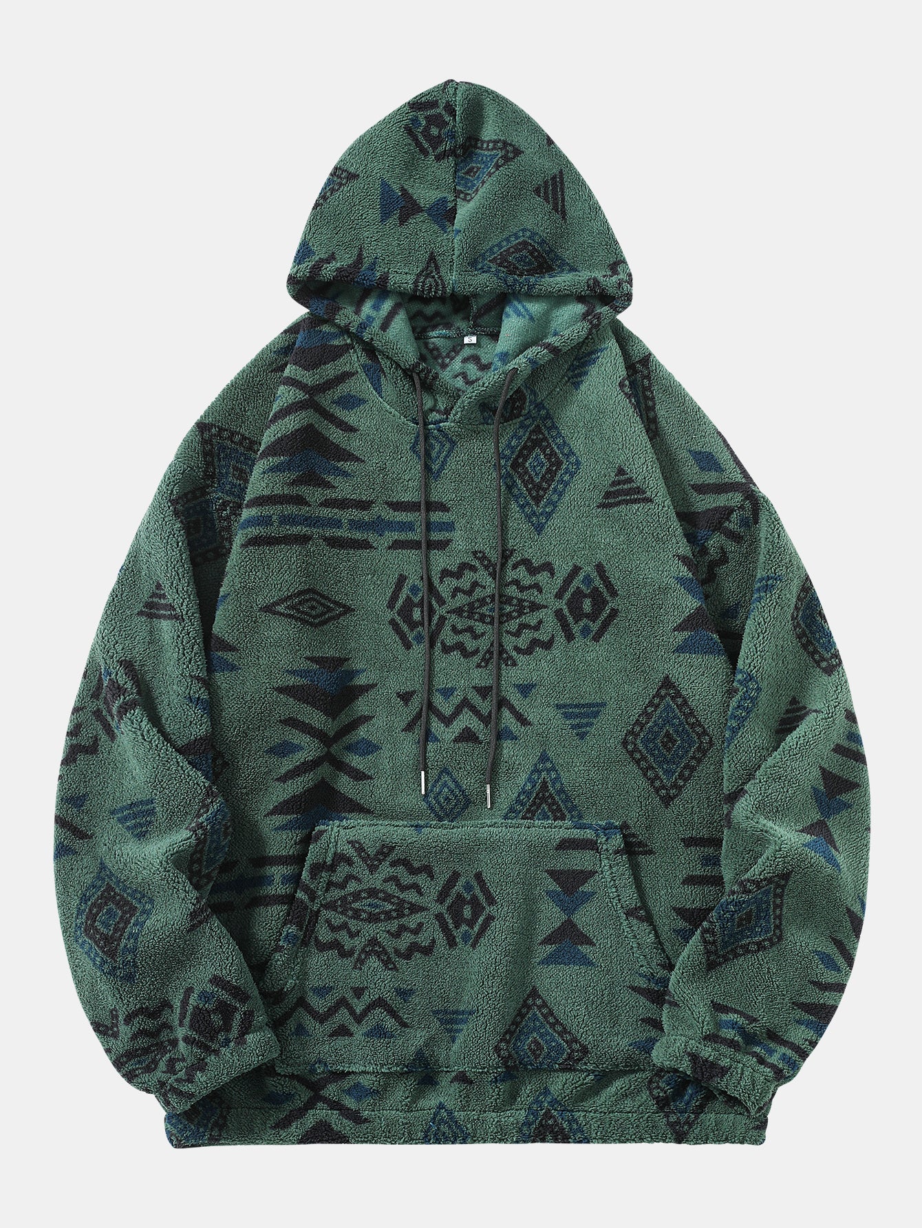 Relax Fit Tribal Geometry Teddy Hoodie - Image 3