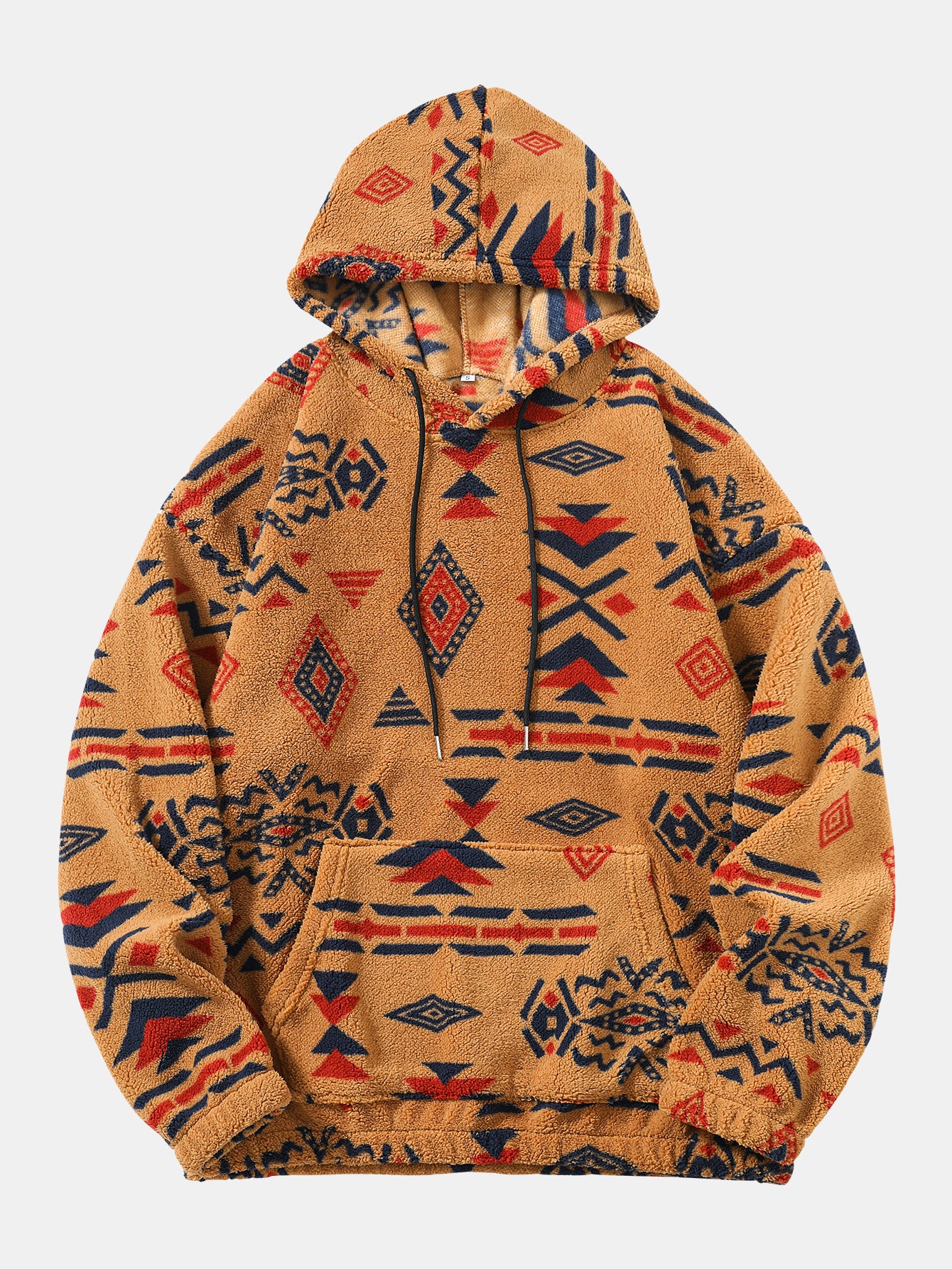 Relax Fit Tribal Geometry Teddy Hoodie - Image 5