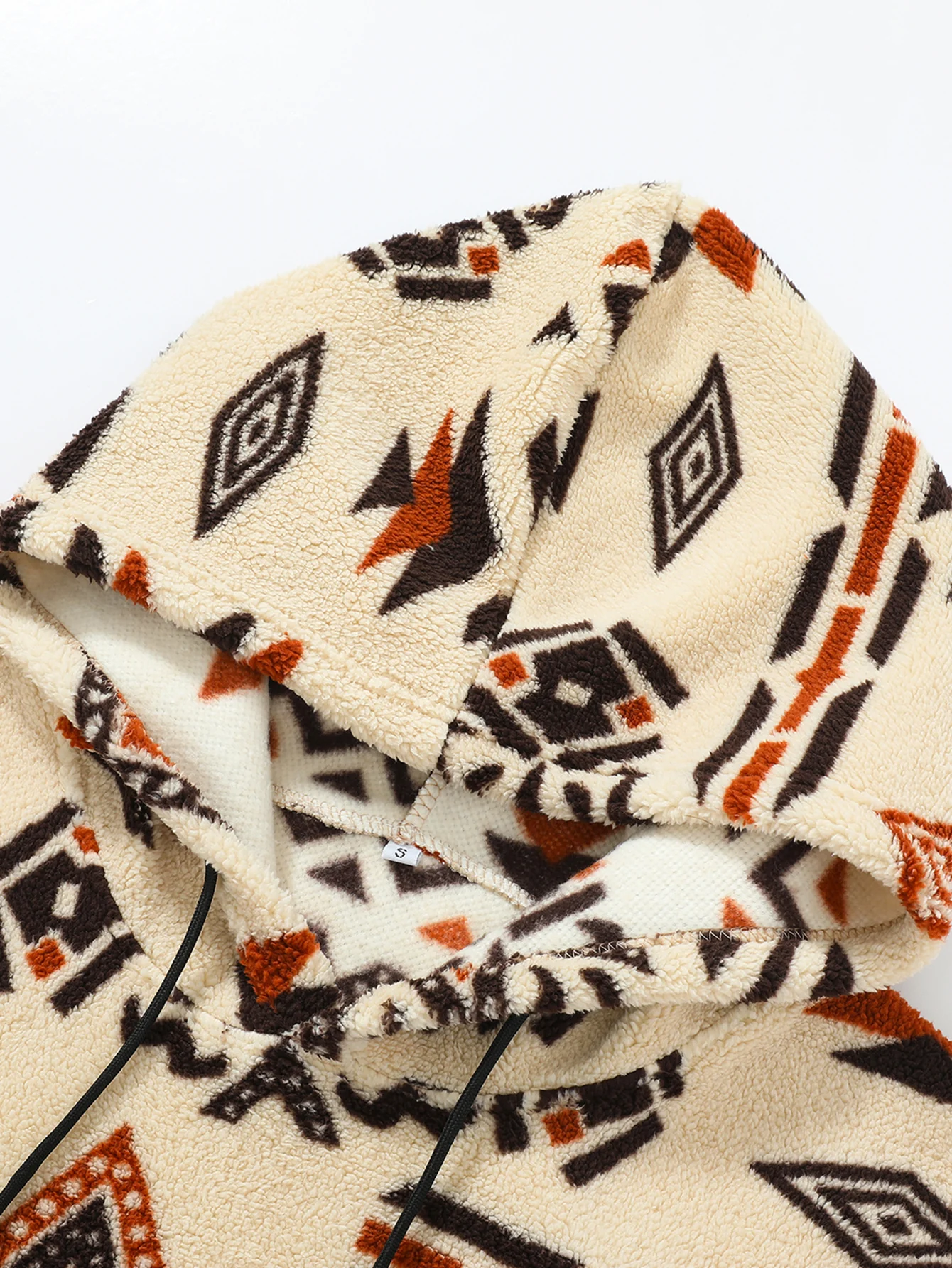 Relax Fit Tribal Geometry Teddy Hoodie - Image 7