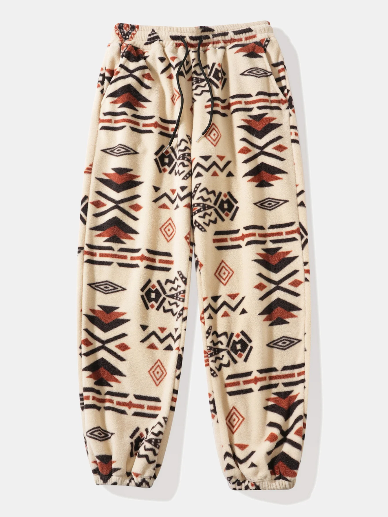Relax Fit Tribal Geometry Teddy Hoodie & Jogger Pants - Image 5