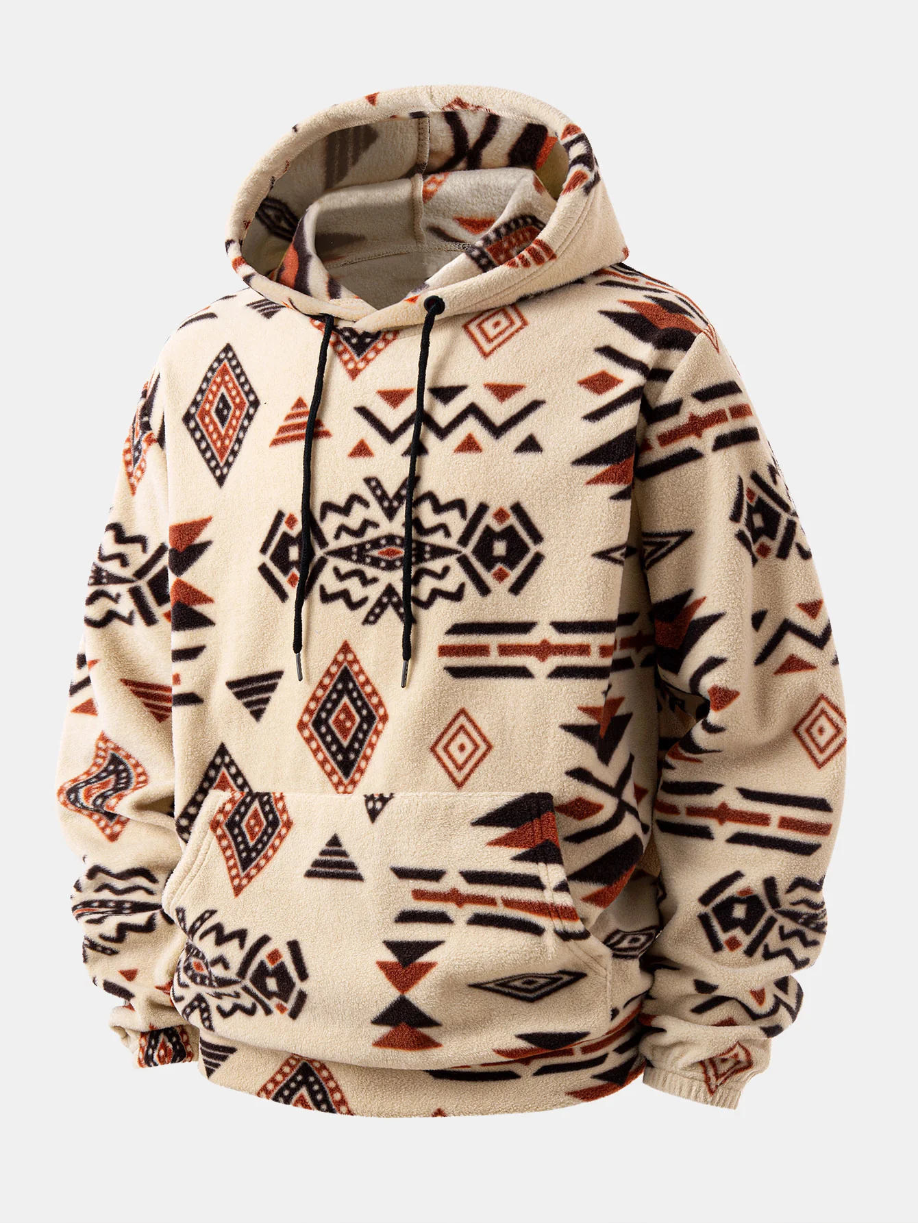 Relax Fit Tribal Geometry Teddy Hoodie & Shorts - Image 3
