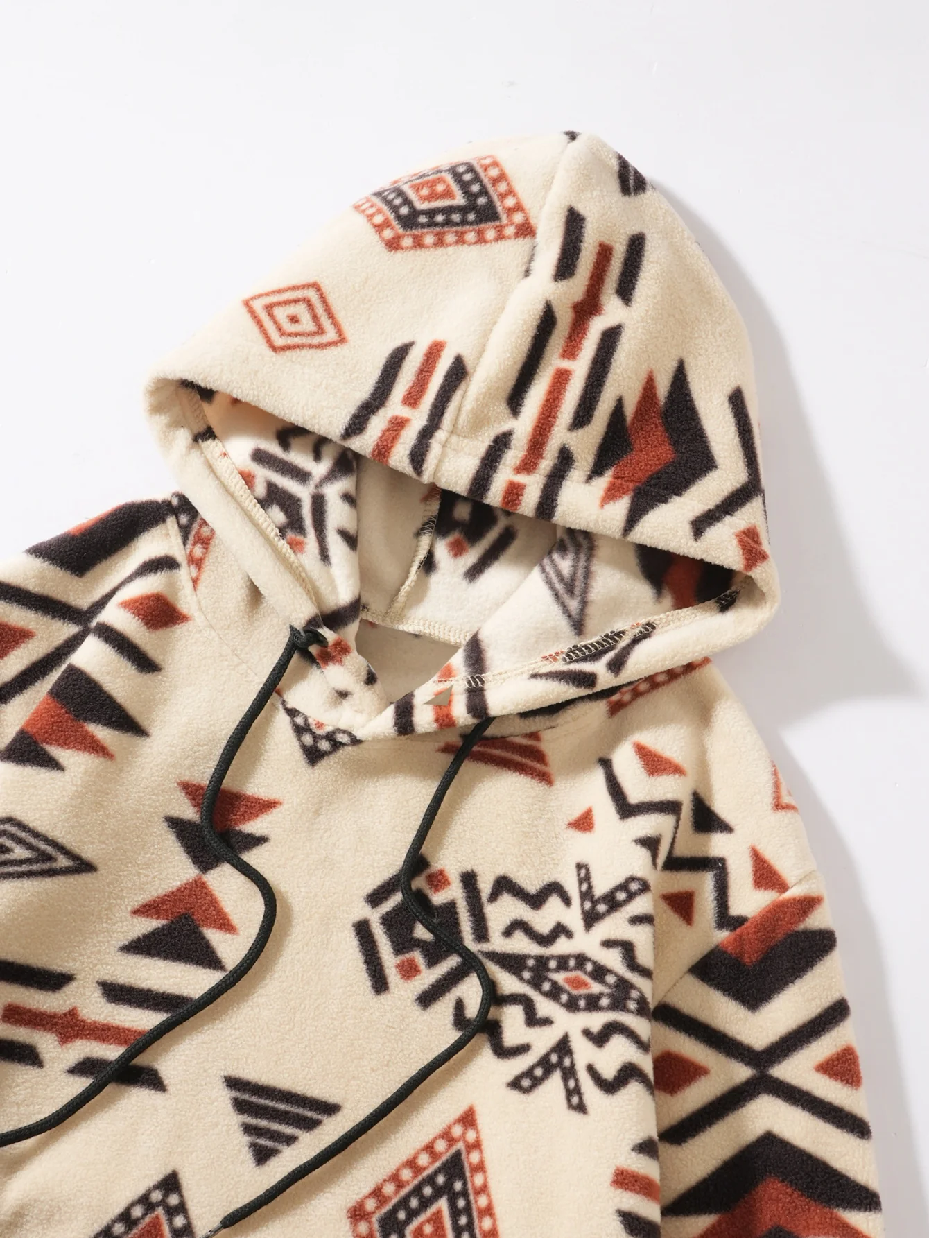 Relax Fit Tribal Geometry Teddy Hoodie & Shorts - Image 11