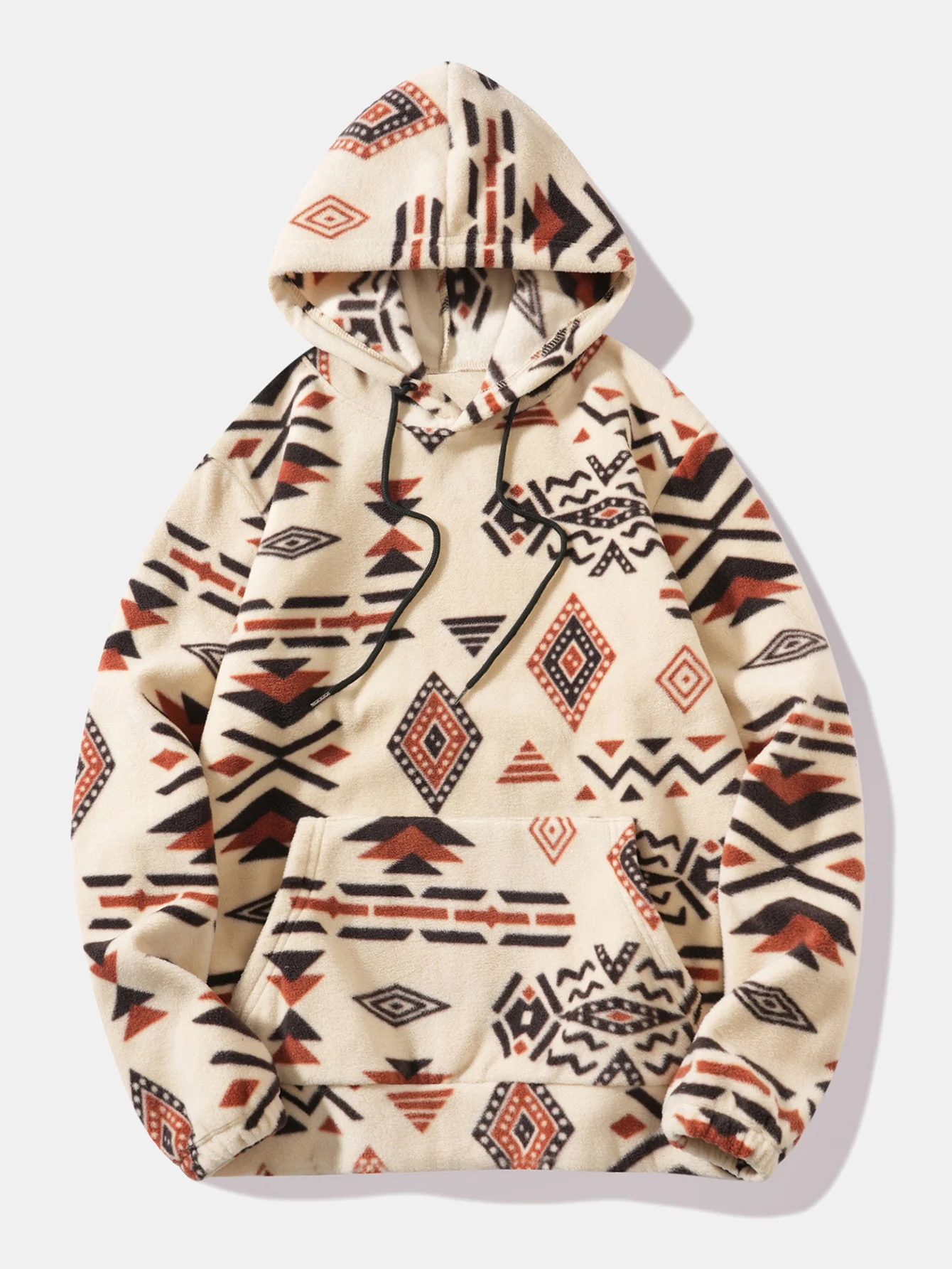 Relax Fit Tribal Geometry Teddy Hoodie & Shorts - Image 3
