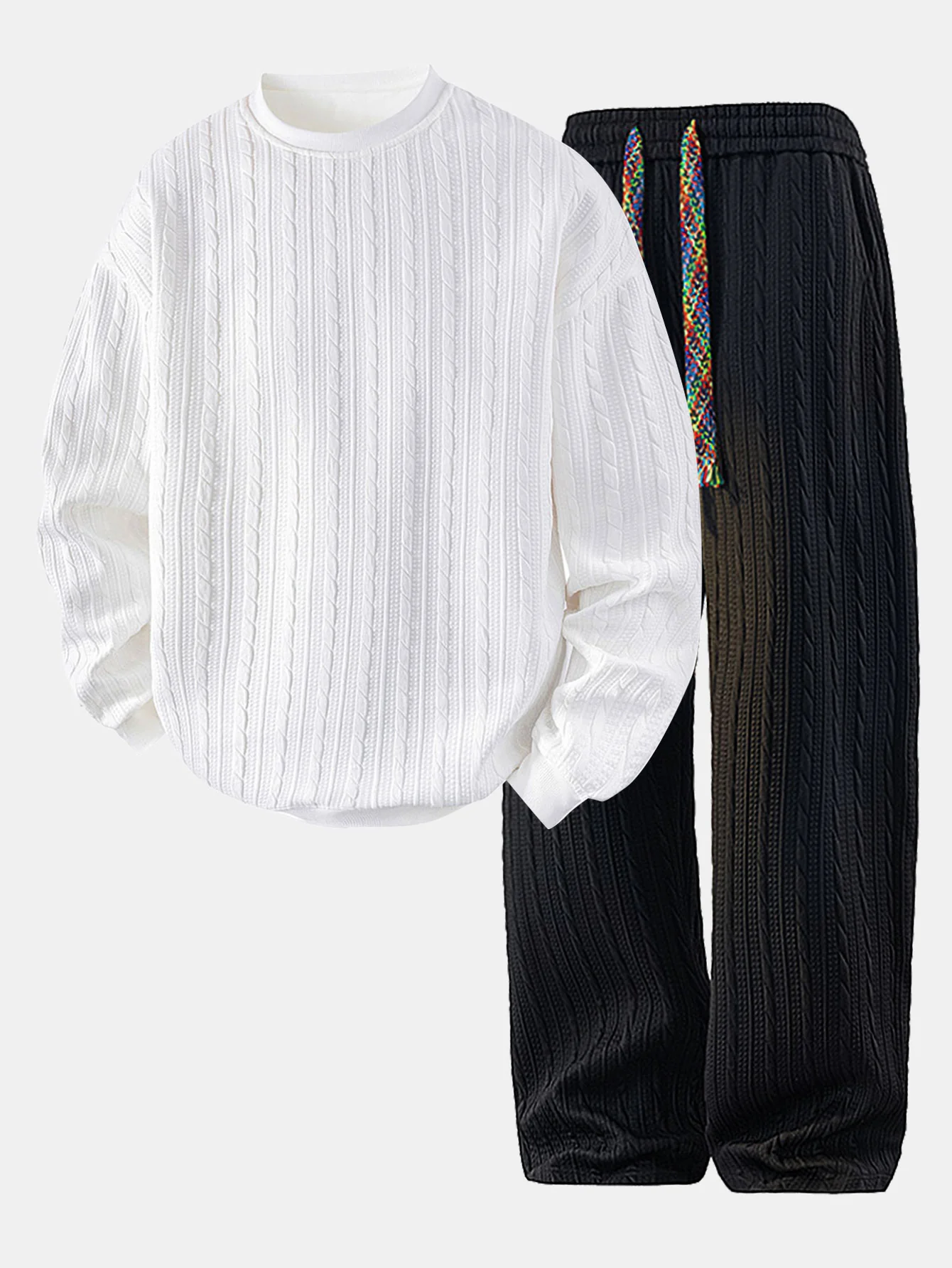 Relax Fit Twist Jacquard Crew Neck Sweatshirt & Twisted Jacquard Straight Leg Pants