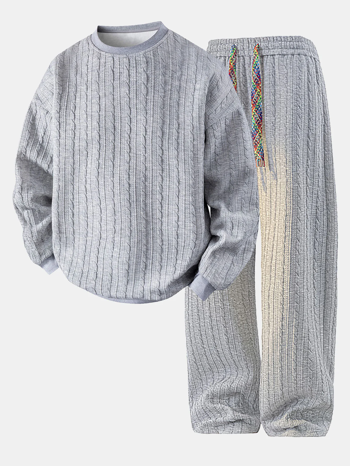 Relax Fit Twist Jacquard Crew Neck Sweatshirt & Twisted Jacquard Straight Leg Pants - Image 2