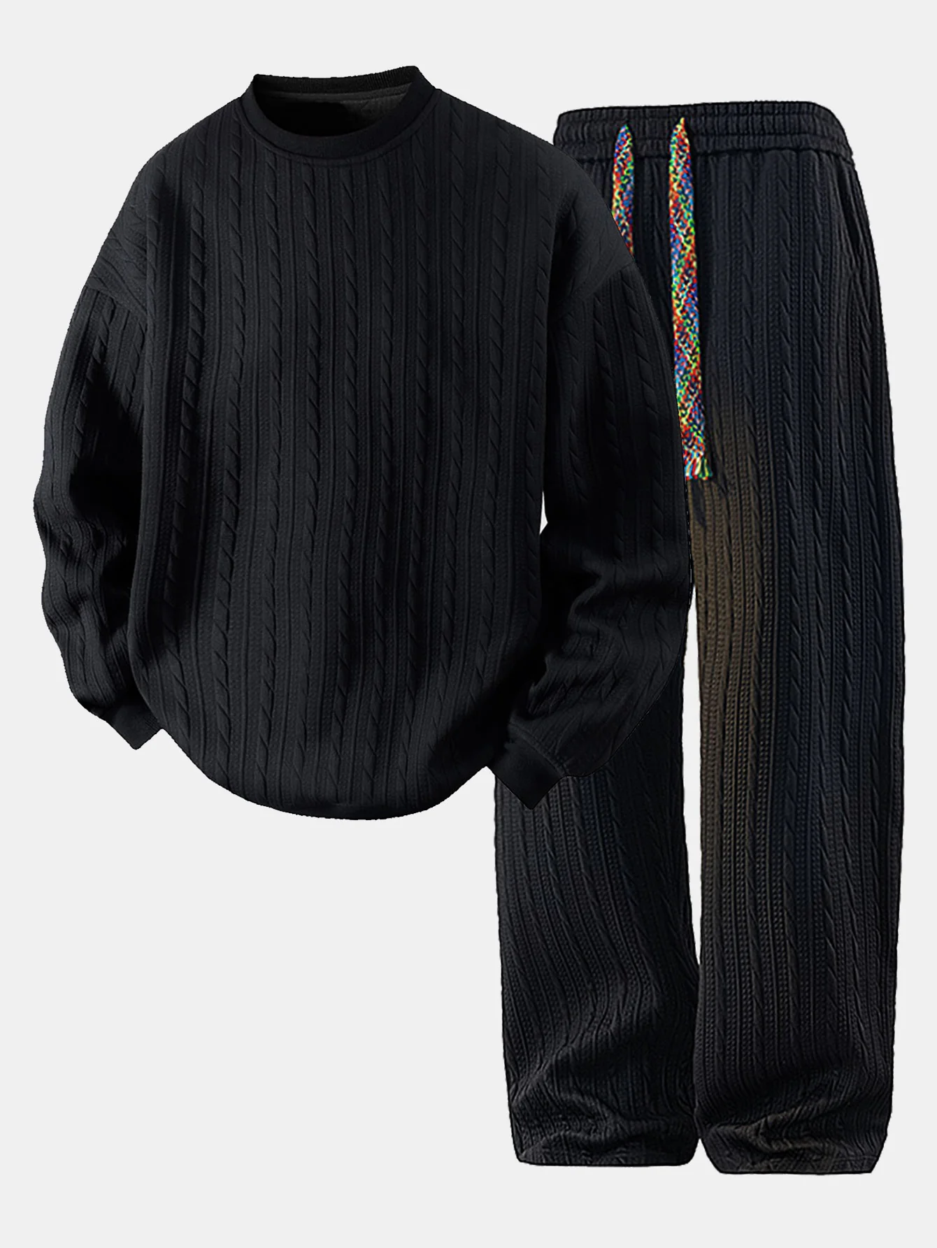 Relax Fit Twist Jacquard Crew Neck Sweatshirt & Twisted Jacquard Straight Leg Pants - Image 3