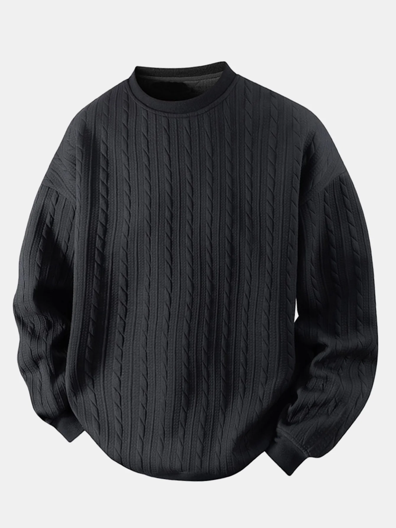 Locker sitzendes Jacquard-Sweatshirt mit Rundhalsausschnitt und Twist-Muster - Image 5