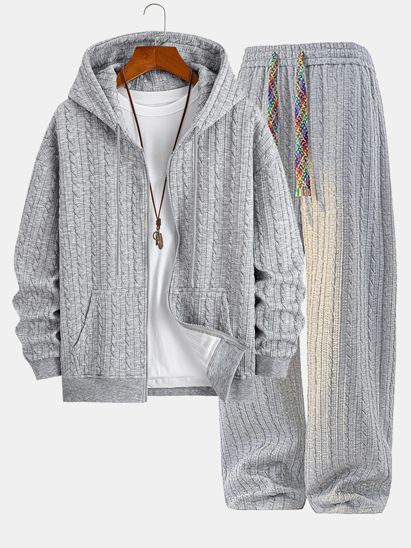 Relax Fit Twist Jacquard Zip Up Hoodie & Twisted Jacquard Straight Leg Pants - Image 2