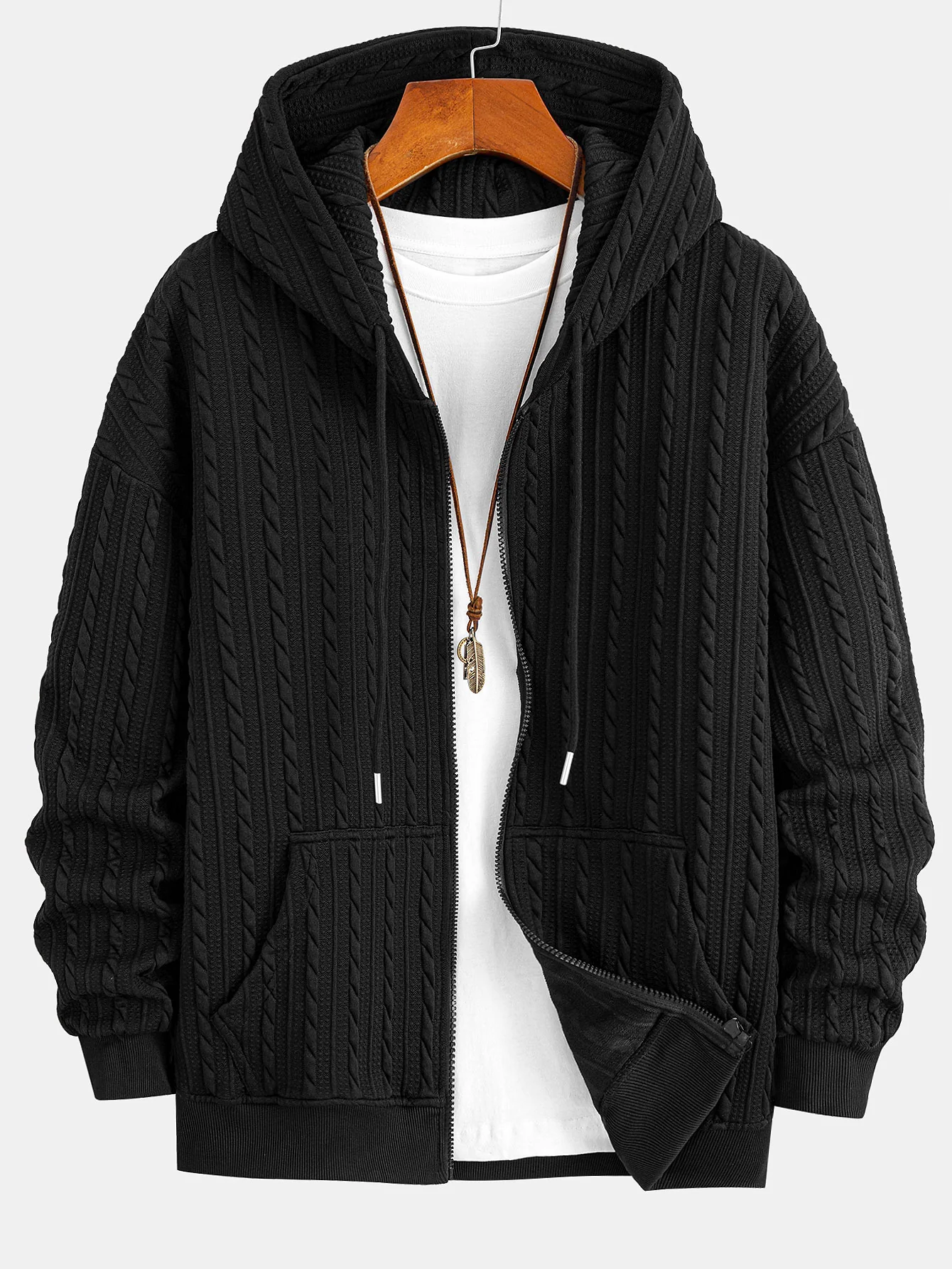 Relax Fit Twist Jacquard Zip Up Hoodie & Twisted Jacquard Straight Leg Pants - Image 3