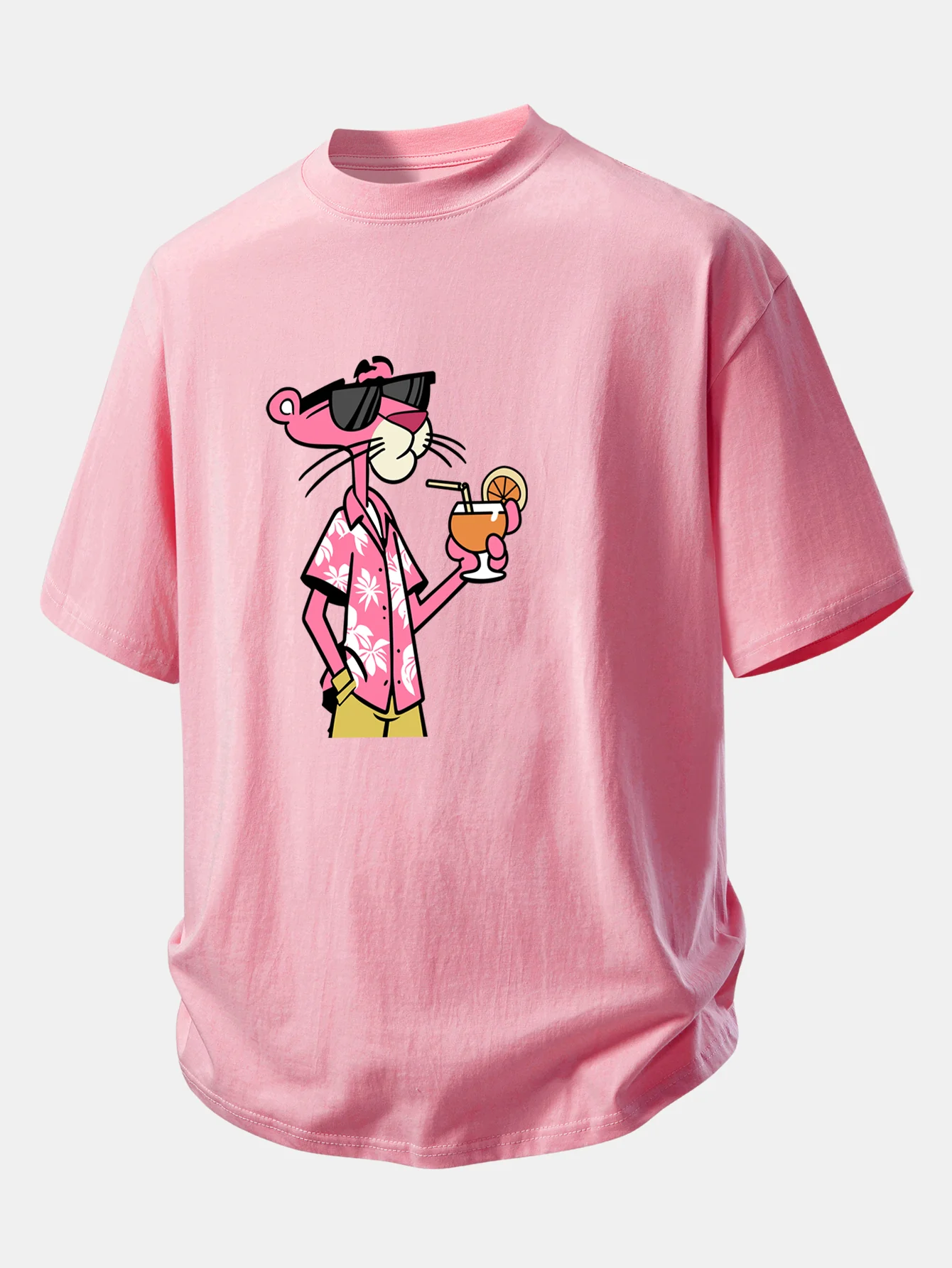 Relax Fit Vacation Pink Panther Print Cotton T-Shirt