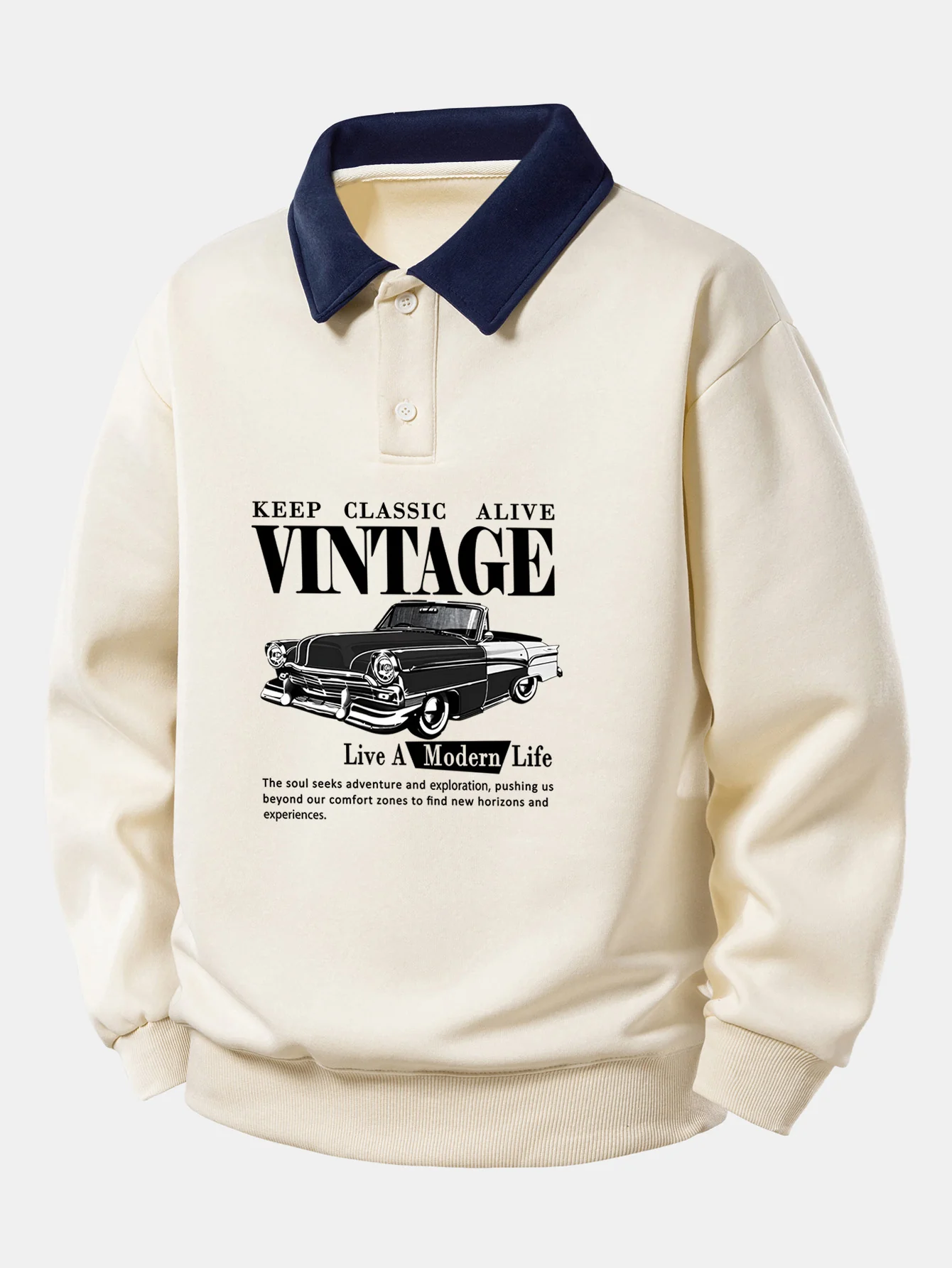 Relaxed Fit Vintage Auto Print Kontrast Poloshirts Sweatshirt - Image 11