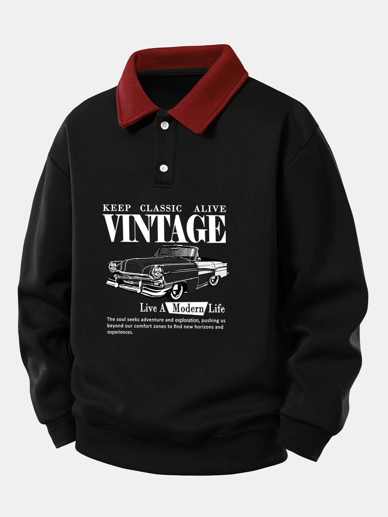Relaxed Fit Vintage Auto Print Kontrast Poloshirts Sweatshirt - Image 7