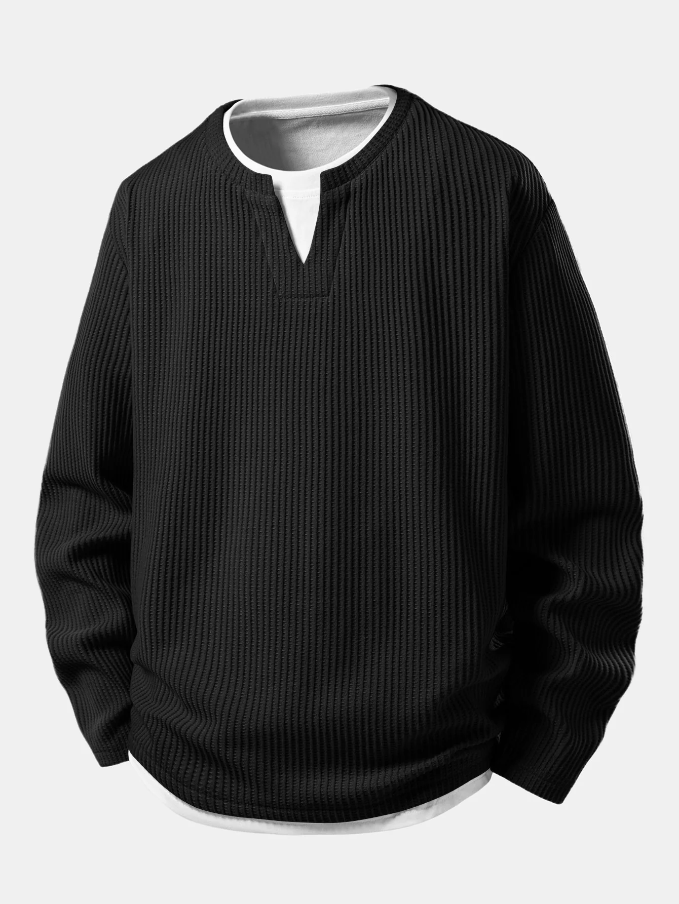 Relax Fit Waffle 2 In 1 Notched Collar T-Shirt - Image 3
