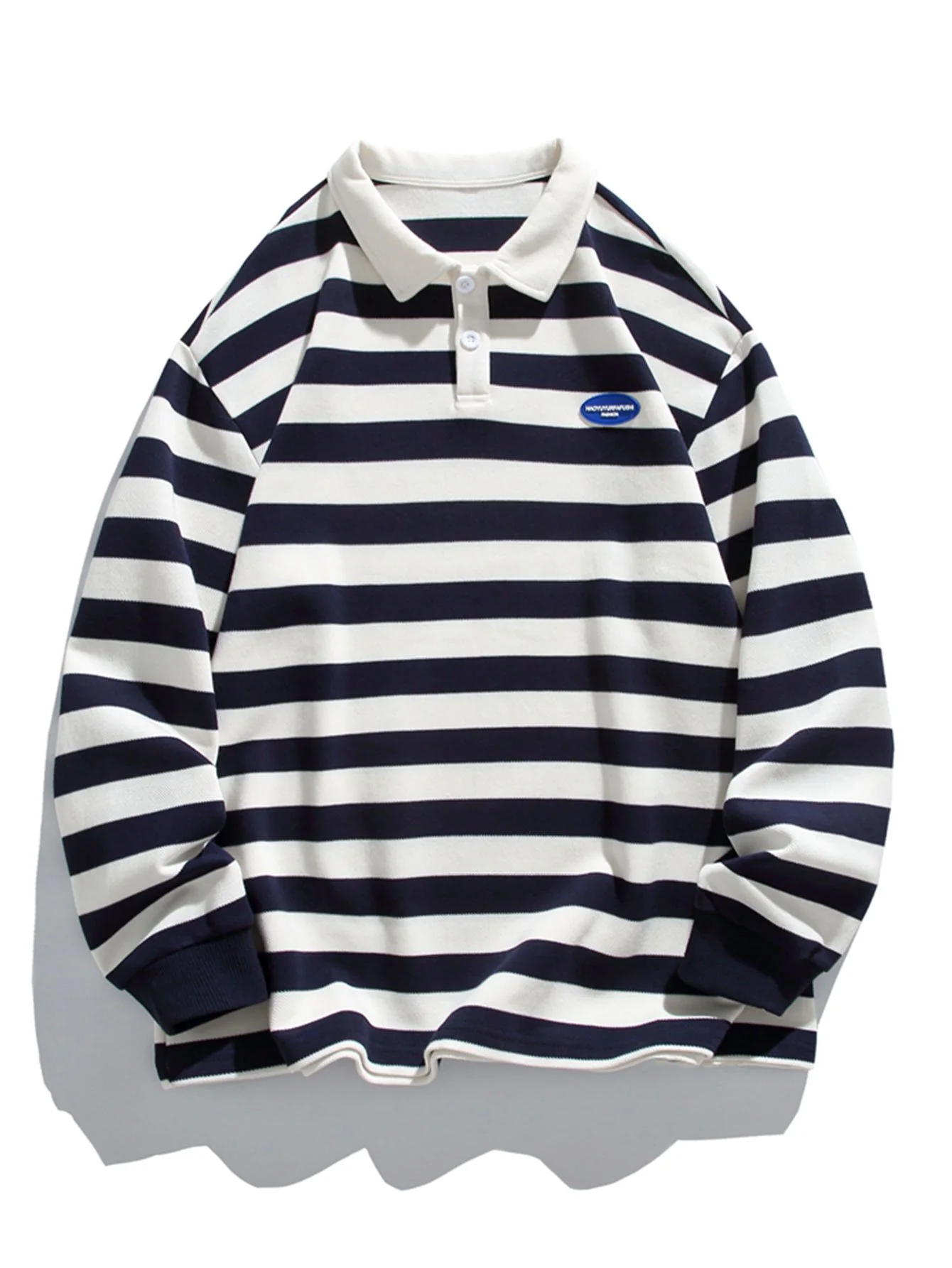 Relaxed Fit Waffelgestreifter Polo-Sweatshirt - Image 5