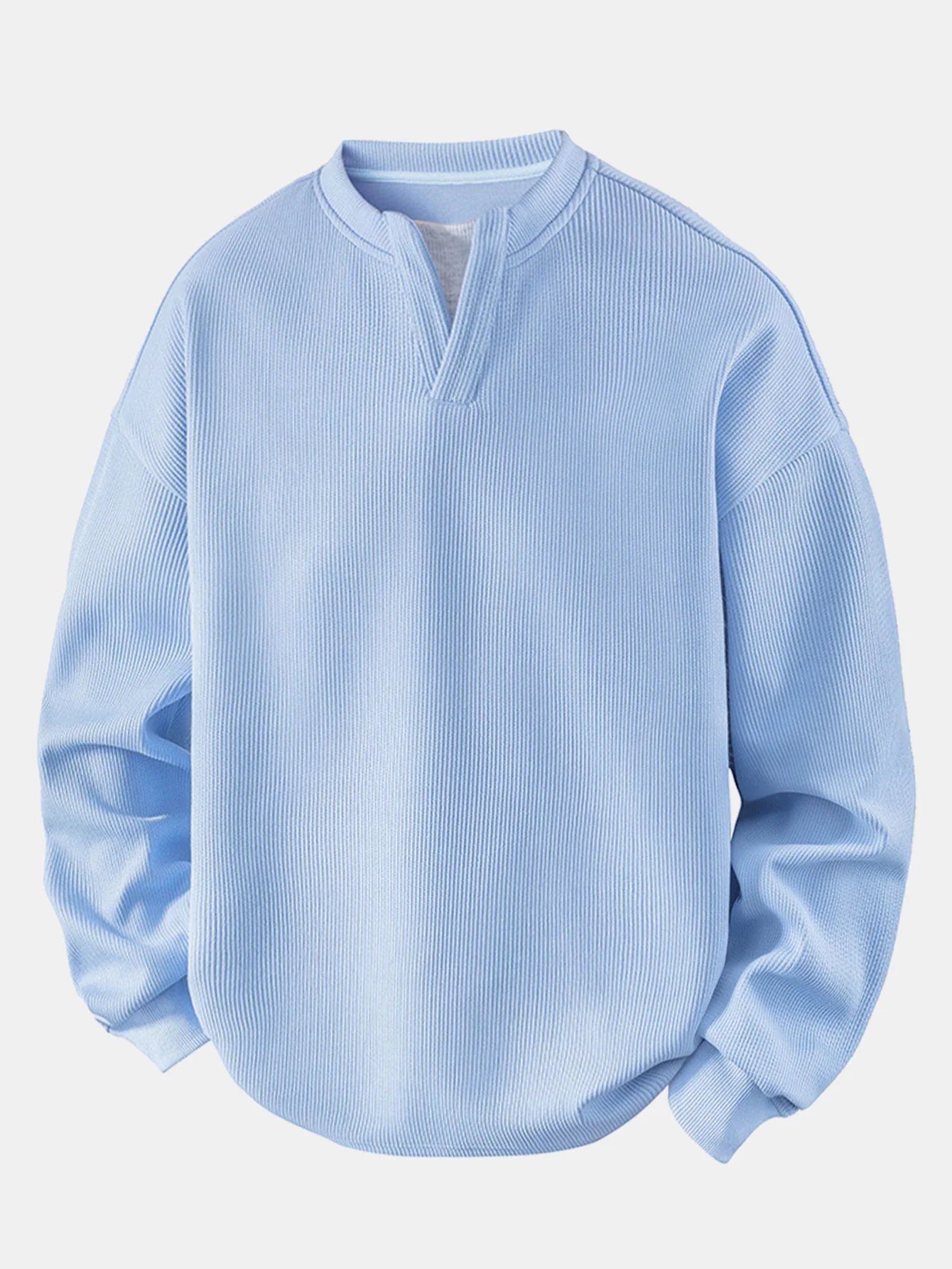 Locker sitzendes Waffel-V-Ausschnitt-Sweatshirt