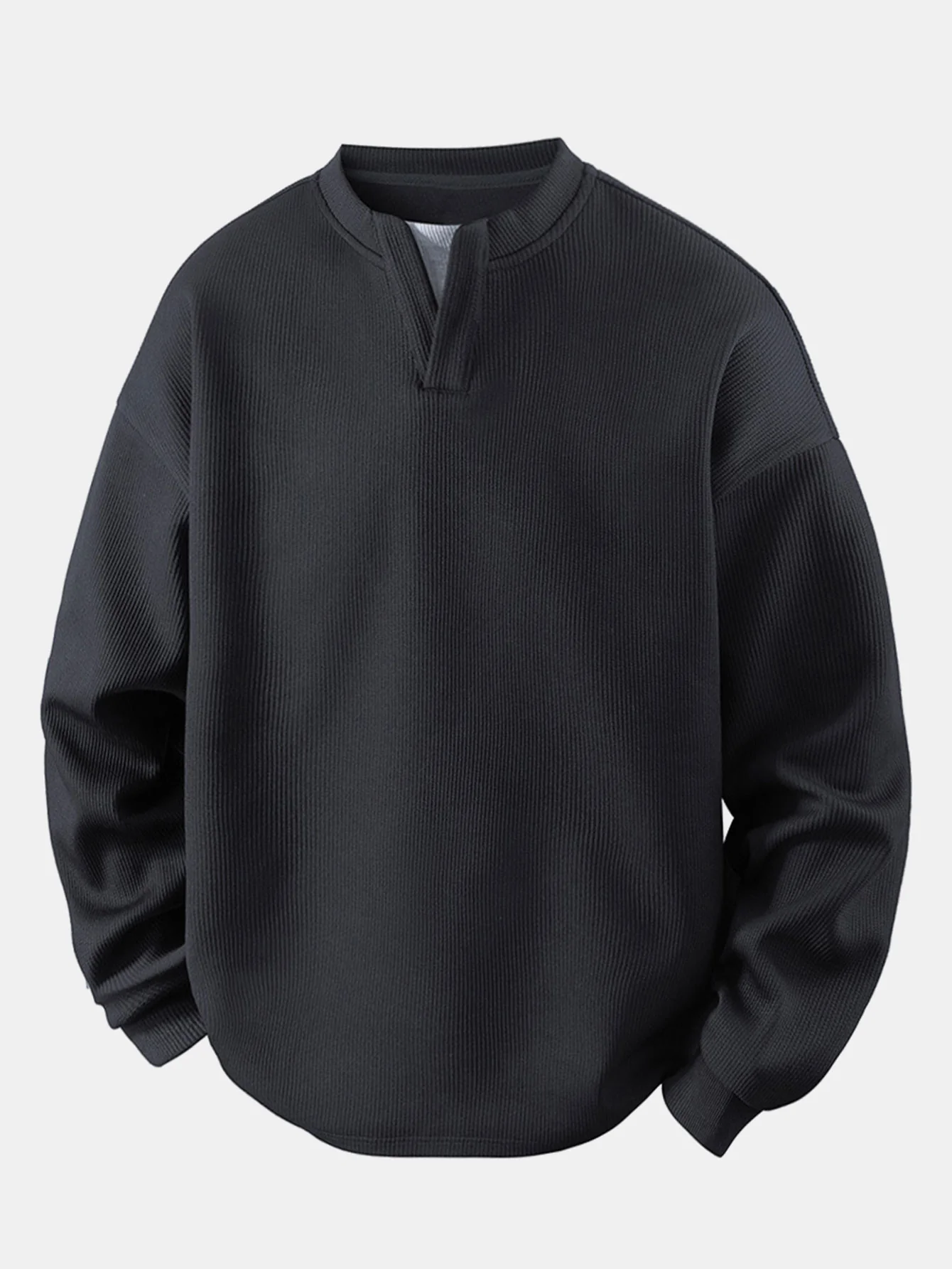 Locker sitzendes Waffel-V-Ausschnitt-Sweatshirt - Image 3