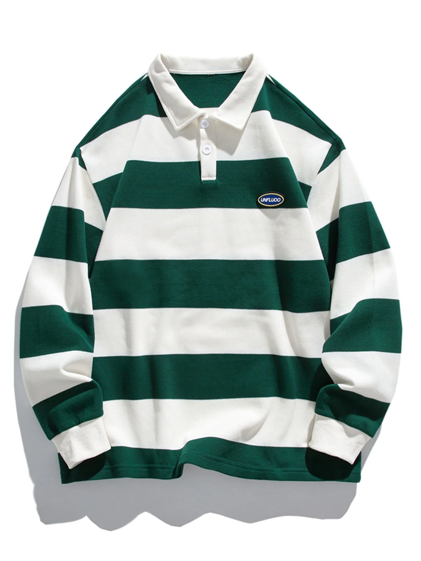 Relaxed Fit Waffle Breit Gestreifter Polo Sweatshirt