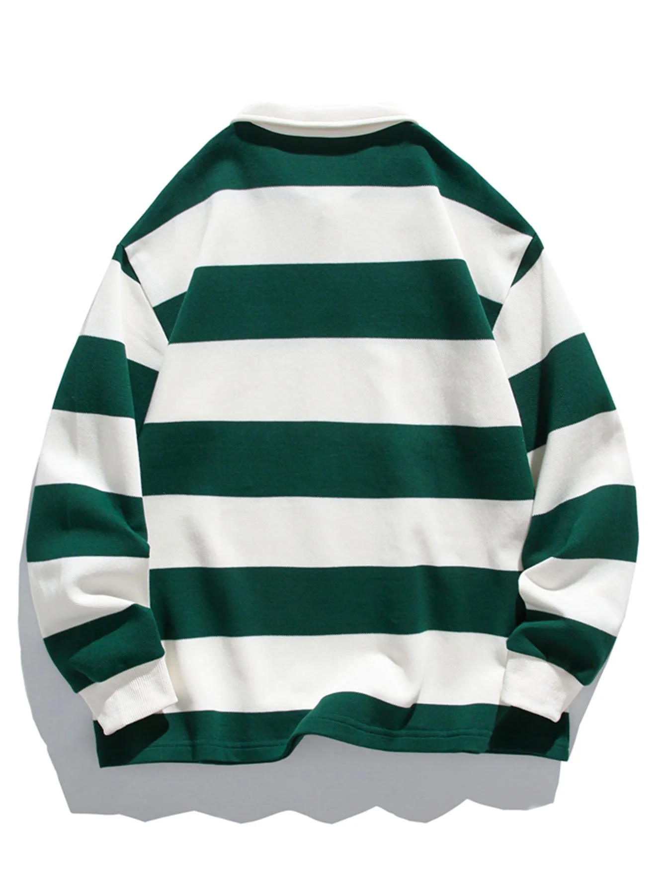 Relaxed Fit Waffle Breit Gestreifter Polo Sweatshirt - Image 2