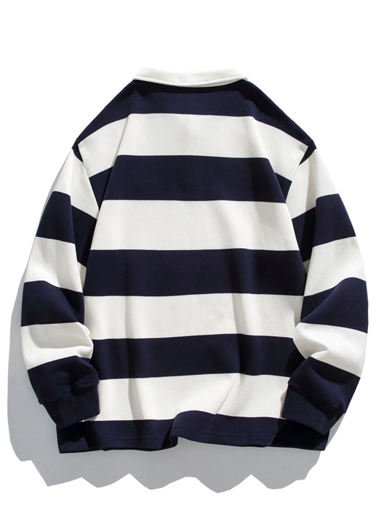Relaxed Fit Waffle Breit Gestreifter Polo Sweatshirt - Image 4