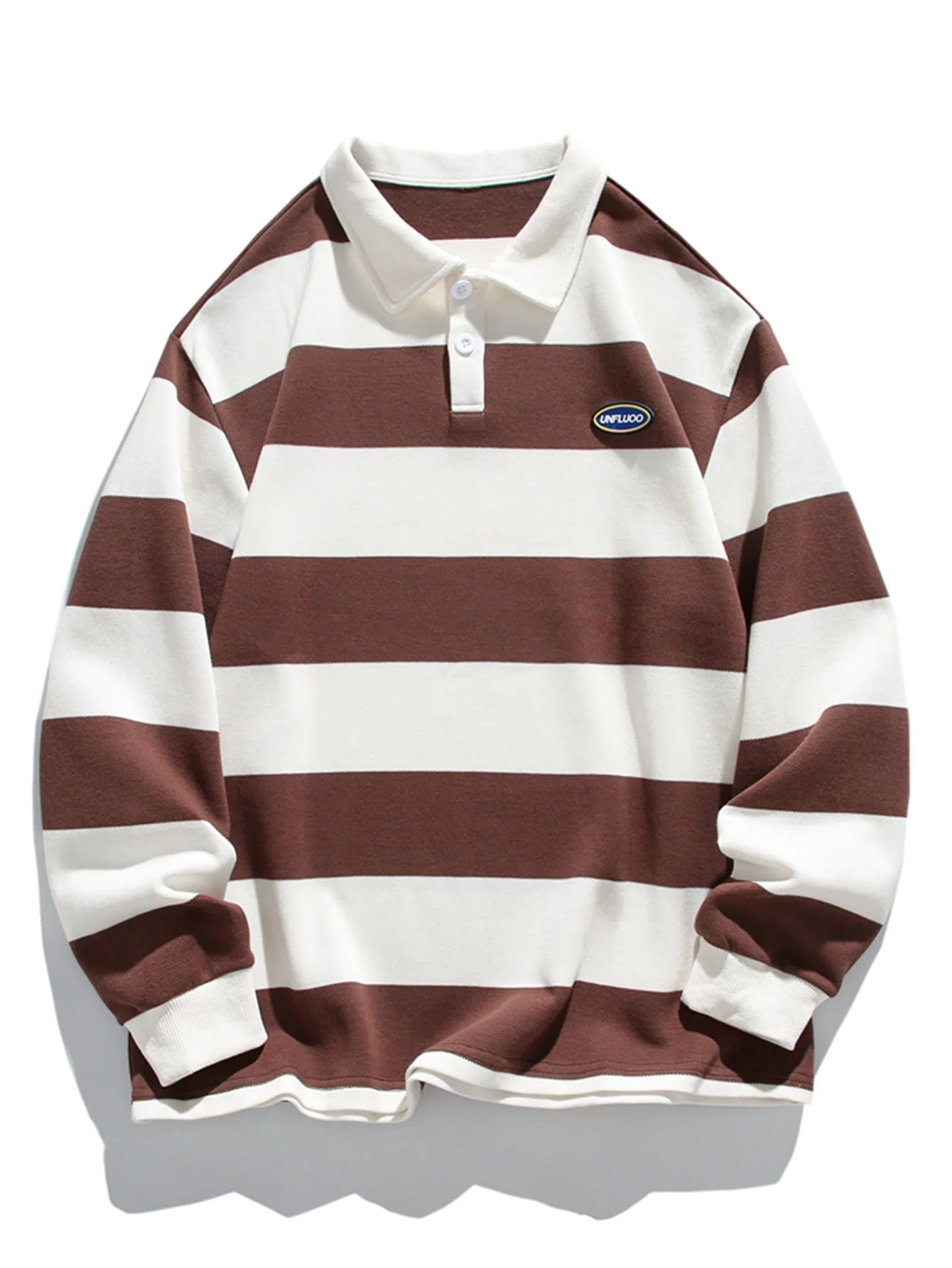 Relaxed Fit Waffle Breit Gestreifter Polo Sweatshirt - Image 5