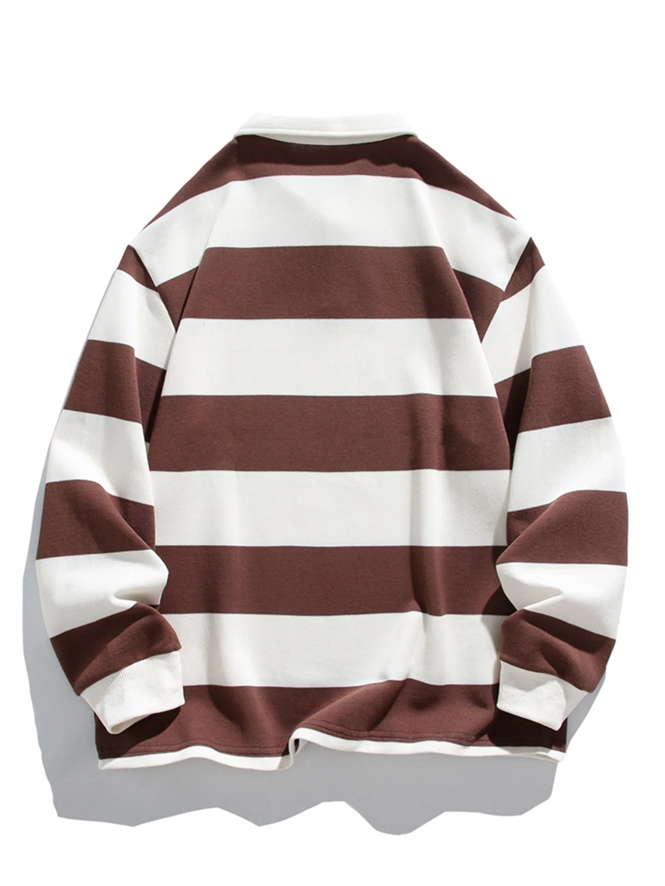 Relaxed Fit Waffle Breit Gestreifter Polo Sweatshirt - Image 6
