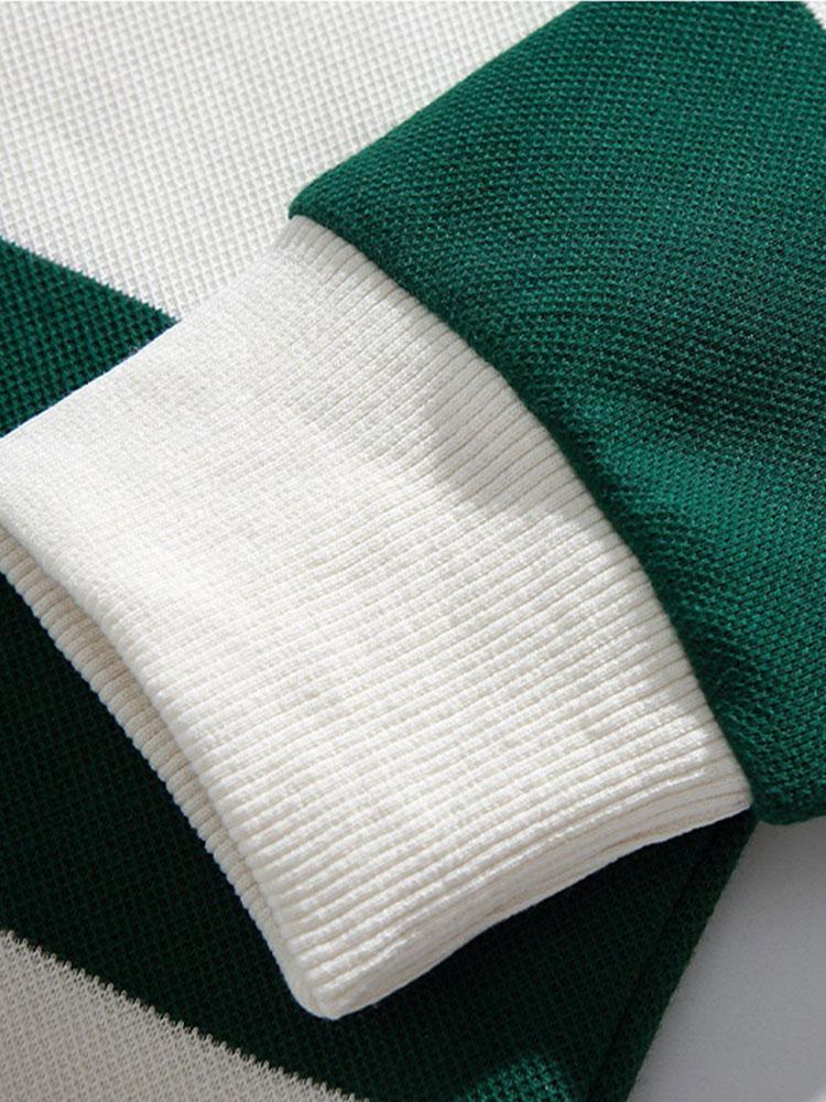 Relaxed Fit Waffle Breit Gestreifter Polo Sweatshirt - Image 9