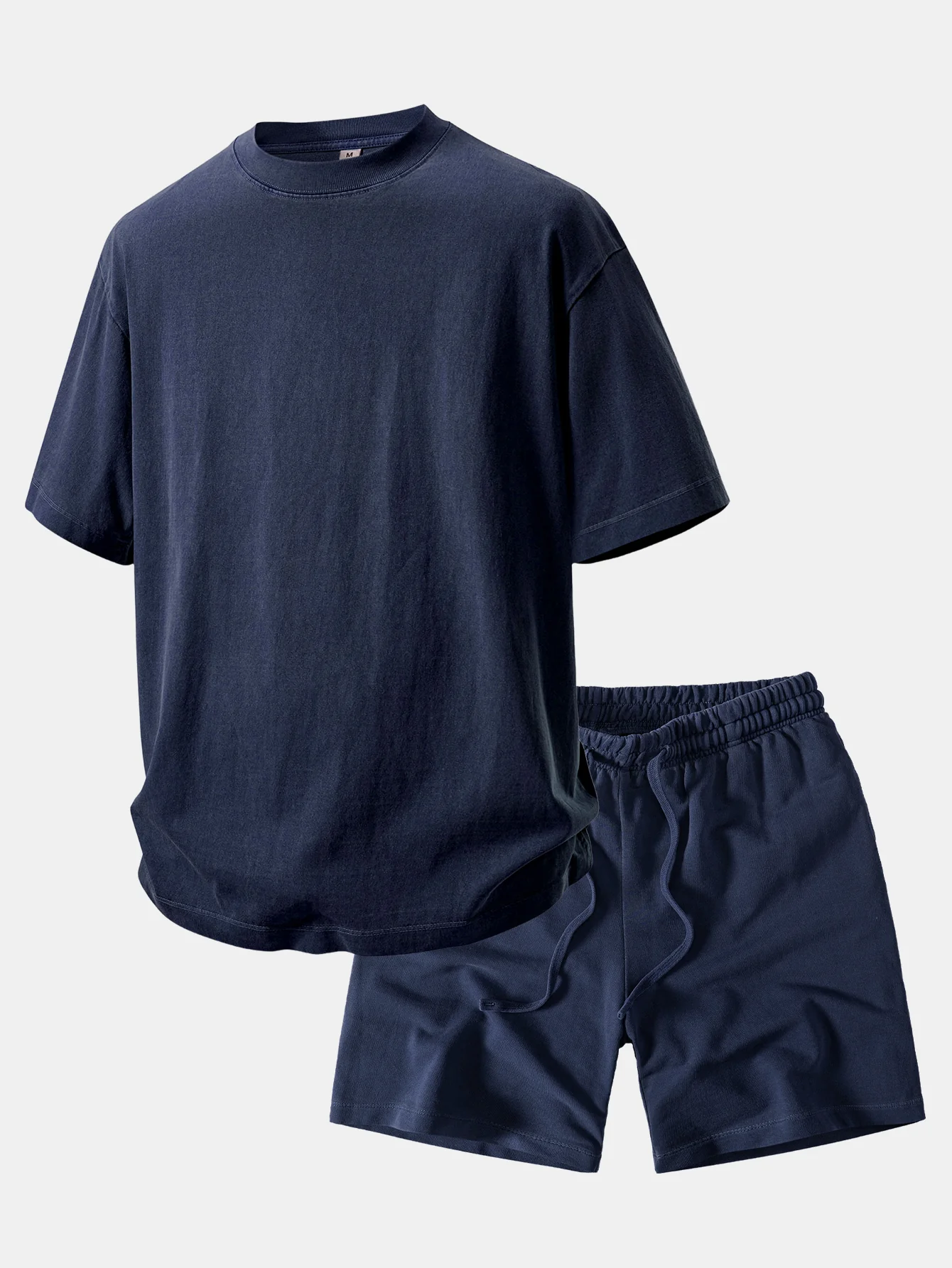Relax Fit Heavyweight Washed Drop Shoulder T-Shirt & Washed Distressed Drawstring Shorts