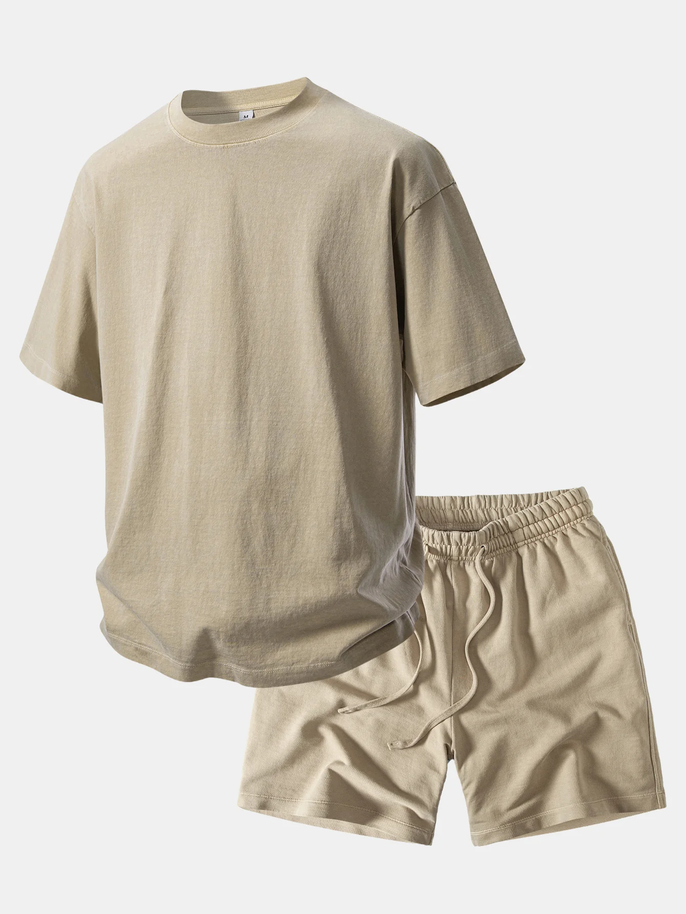 Relax Fit Heavyweight Washed Drop Shoulder T-Shirt & Washed Distressed Drawstring Shorts - Image 2